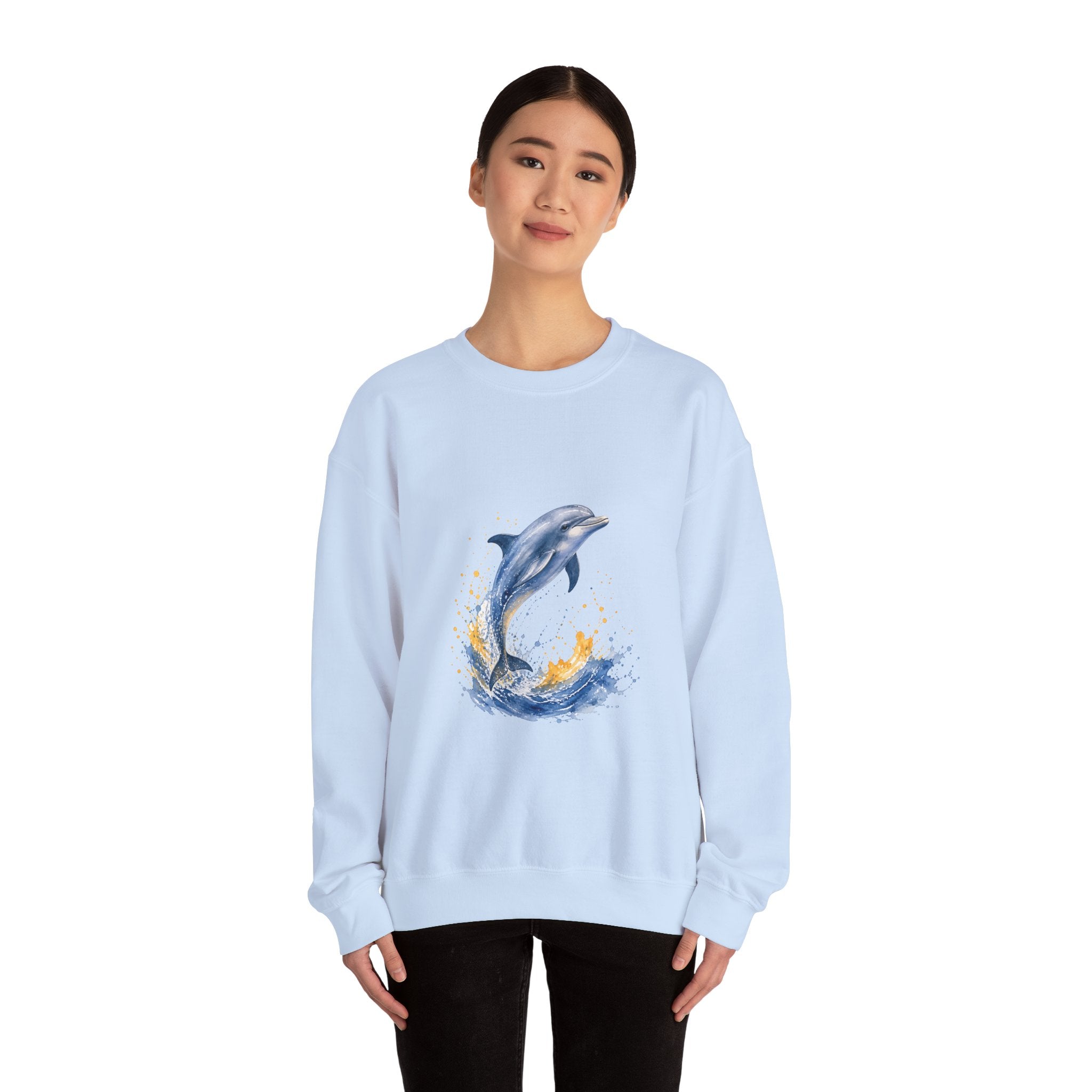 Matching Couple Sweatshirt - Shark & Dolphin Matching Couple Crewneck Sweatshirt Watercolor Art His Hers Engagement Gift - Design B