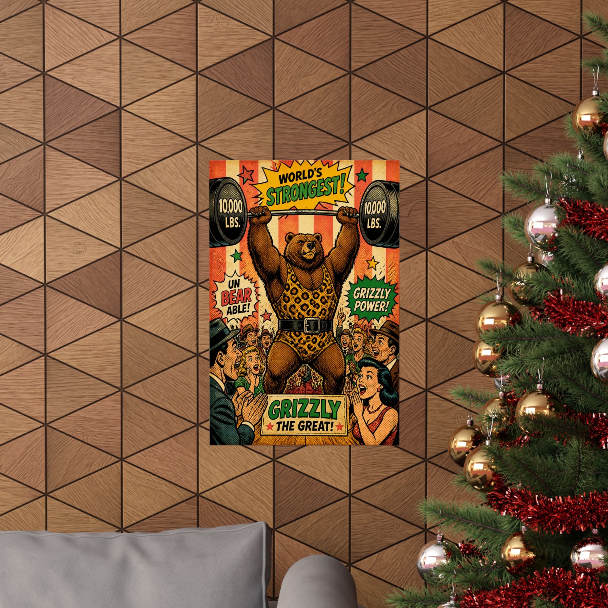 Strongman Bear Wall Art Poster 24×36 Pop Art Restaurant Decor Maximalist Print