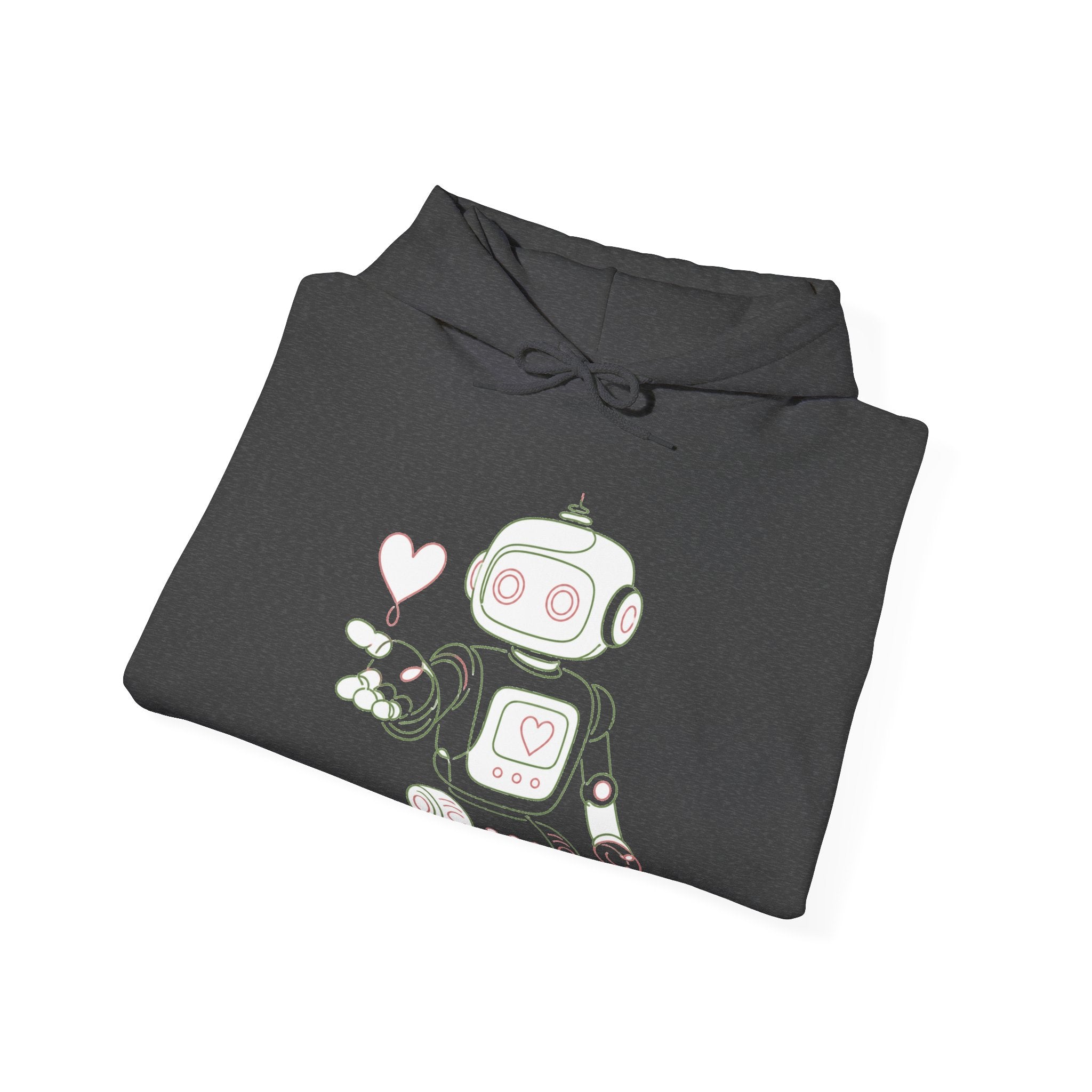 Matching Couple Sweatshirt - Robot & Heart Matching Couple Hooded Sweatshirt Minimalist Art His Hers Valentine Gift - Design A