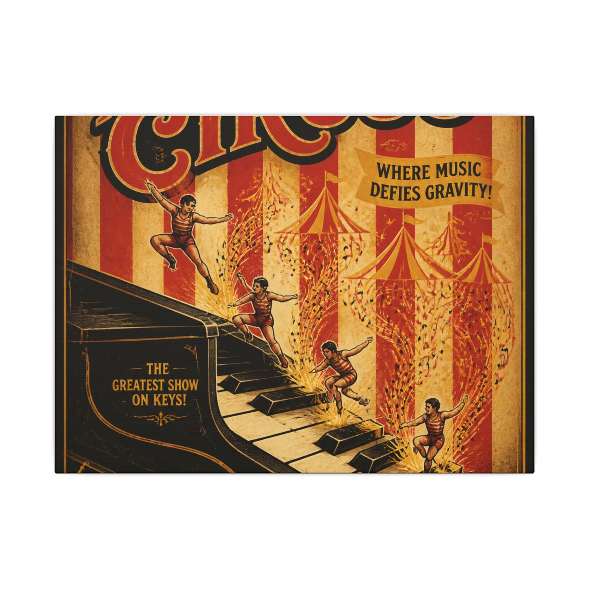 Grand Piano Acrobats Wall Art Canvas 24×36 Vintage Circus Bedroom Decor Maximalist Print