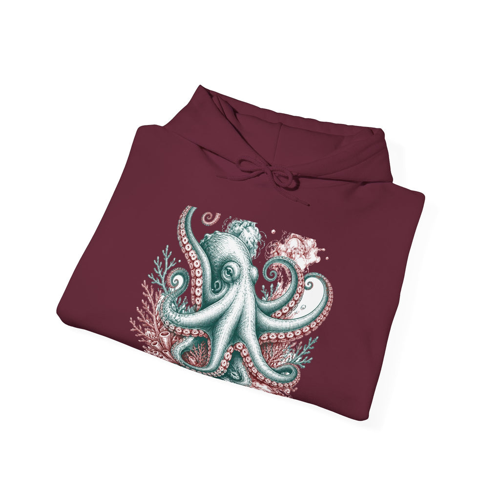 Matching Couple Sweatshirt - Octopus & Jellyfish Matching Couple Hooded Sweatshirt Hand-Drawn Art His Hers Best Friend Gift - Design A
