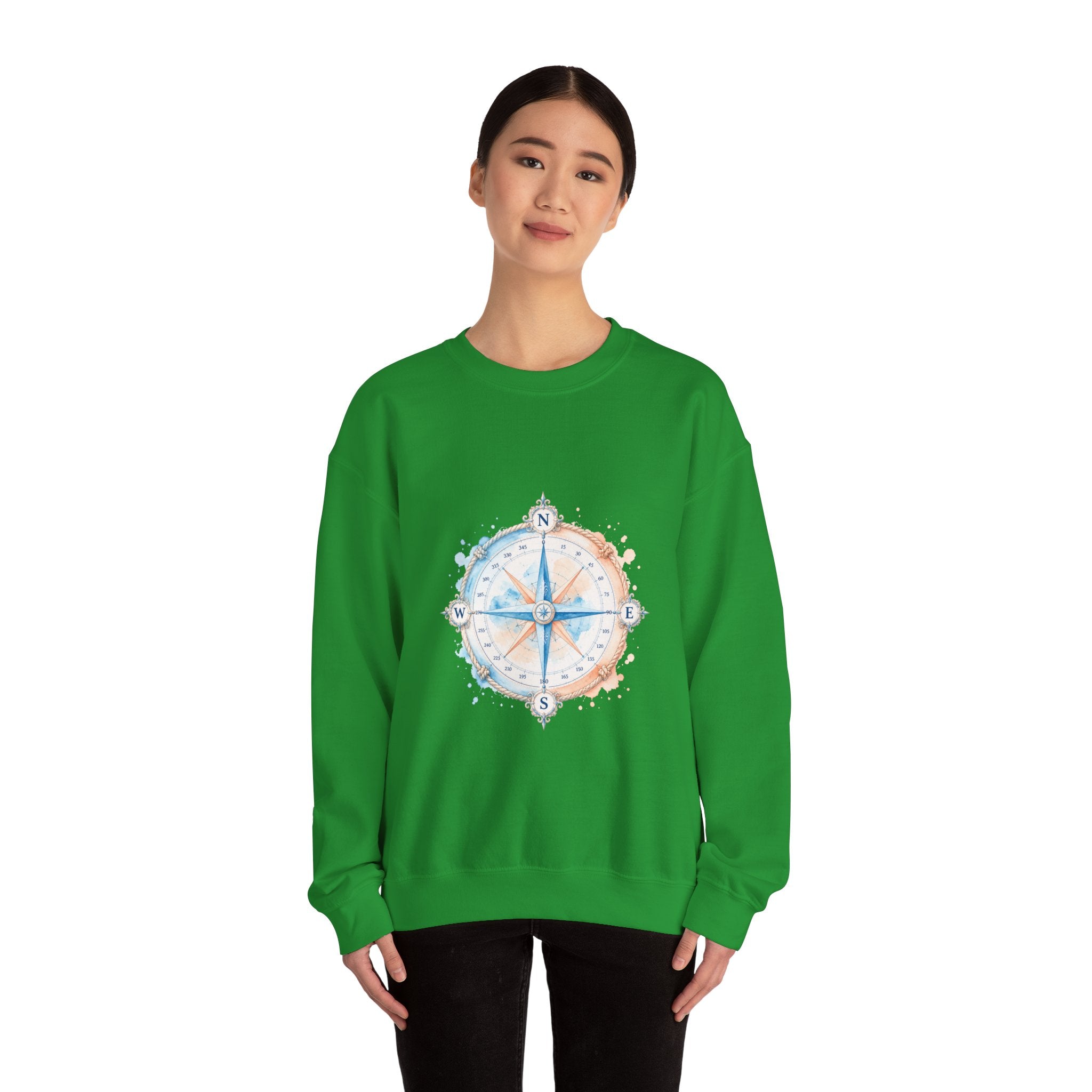 Matching Couple Sweatshirt - Compass North & South Matching Couple Premium Fleece Sweatshirt Watercolor Art His Hers Birthday Gift - Design A