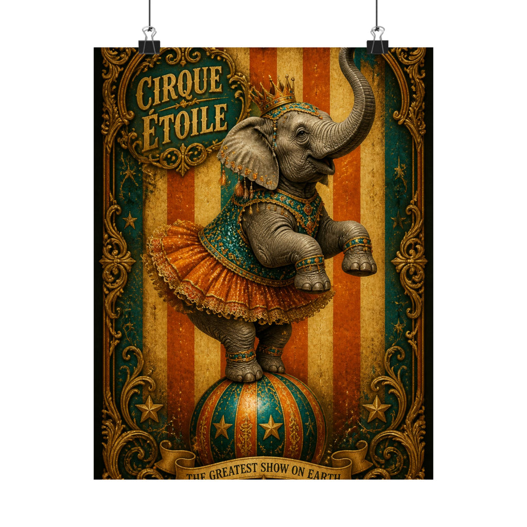 Elephant on Ball Wall Art Poster 24×36 Baroque Studio Decor Maximalist Print