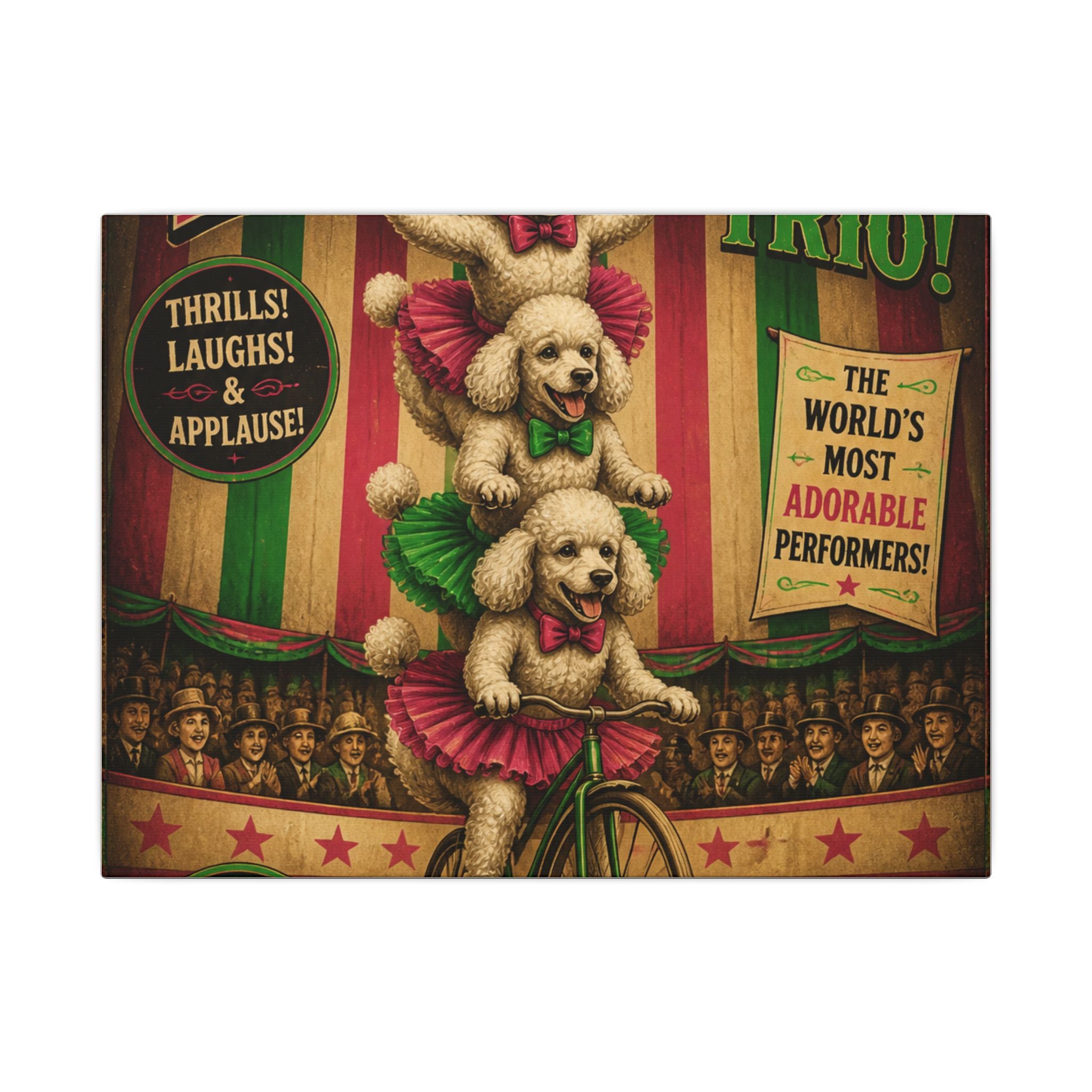 Poodle Stack Bicycle Wall Art Canvas 16×20 Vintage Circus Kitchen Decor Maximalist Print
