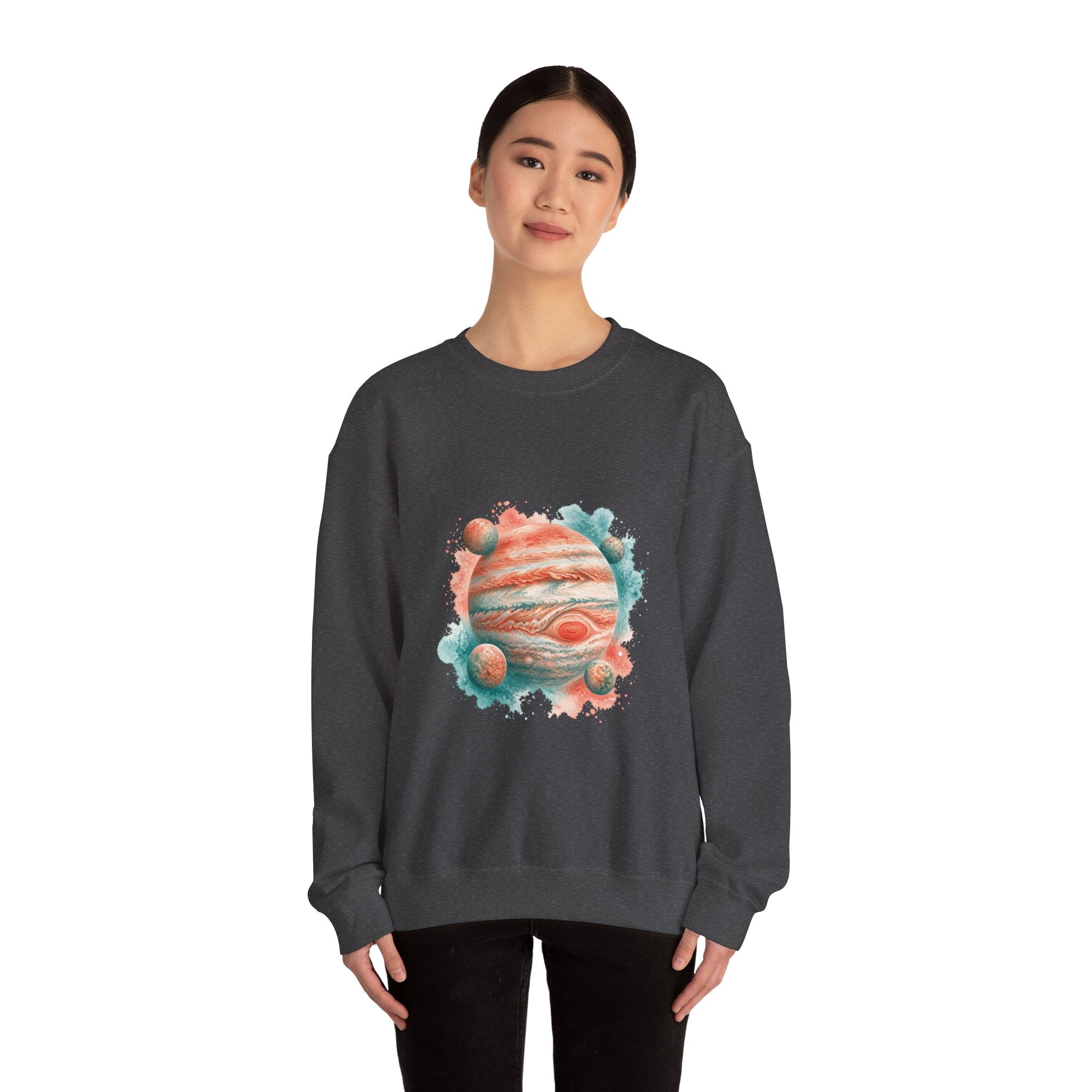 Matching Couple Sweatshirt - Saturn & Jupiter Matching Couple Premium Fleece Sweatshirt Watercolor Art His Hers Birthday Gift - Design B