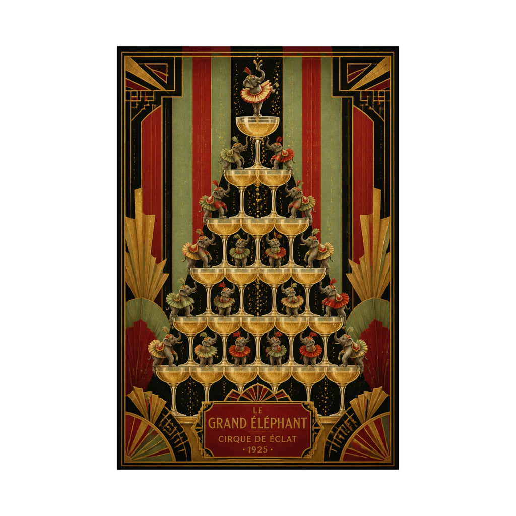 Champagne Tower Elephants Wall Art Poster 18×24 Art Deco Entryway Decor Maximalist Print