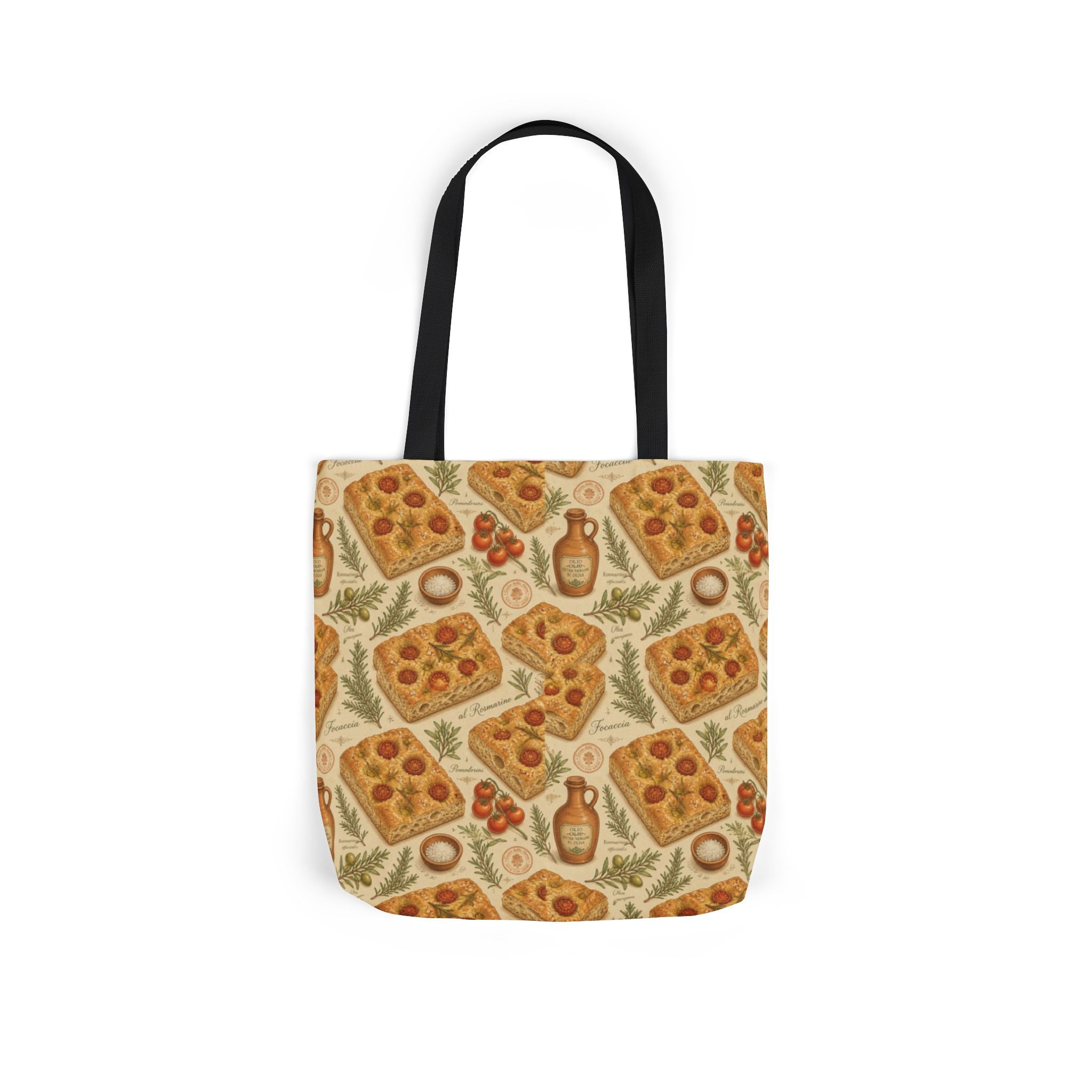 Focaccia Bread Canvas Tote Bag Mediterranean Kitchen Botanical Design Italian Cottagecore Gift