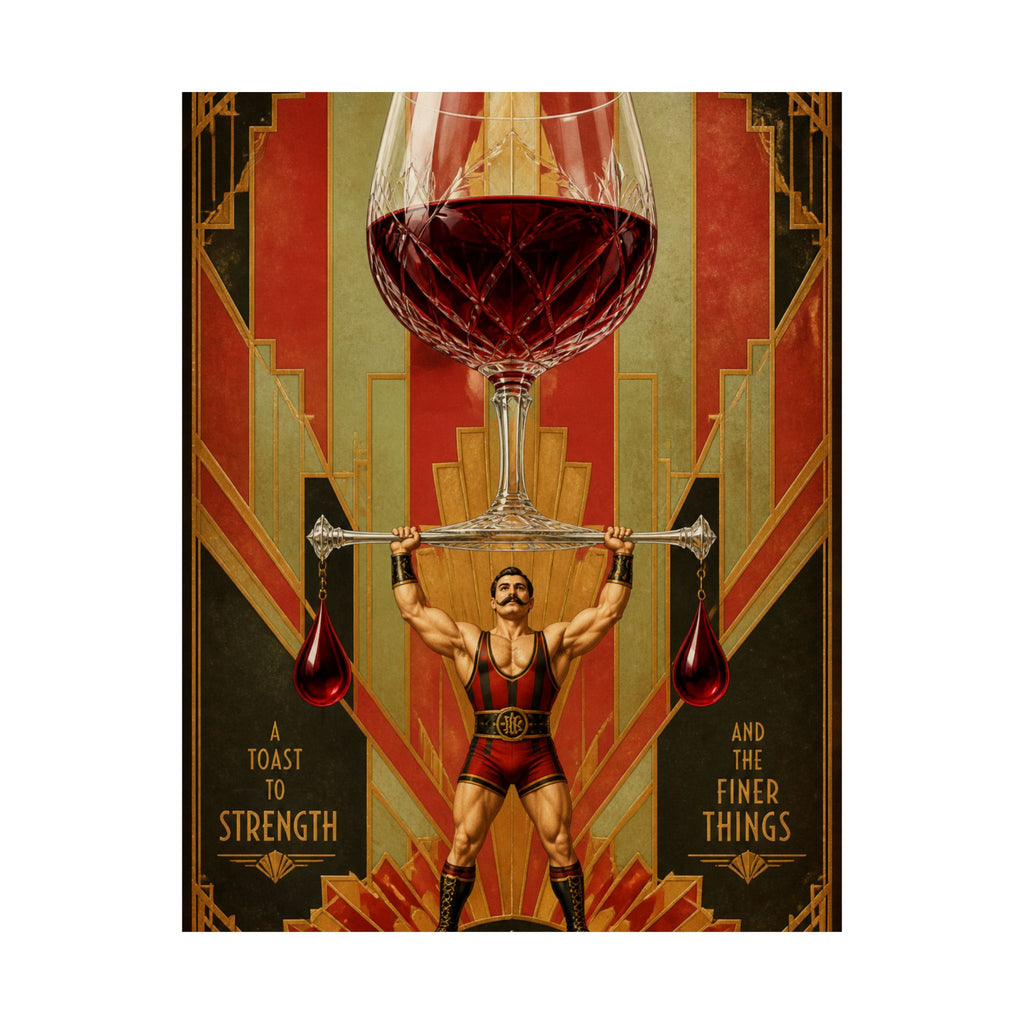 Wine Glass Strongman Wall Art Poster 24×36 Art Deco Bar Area Decor Maximalist Print