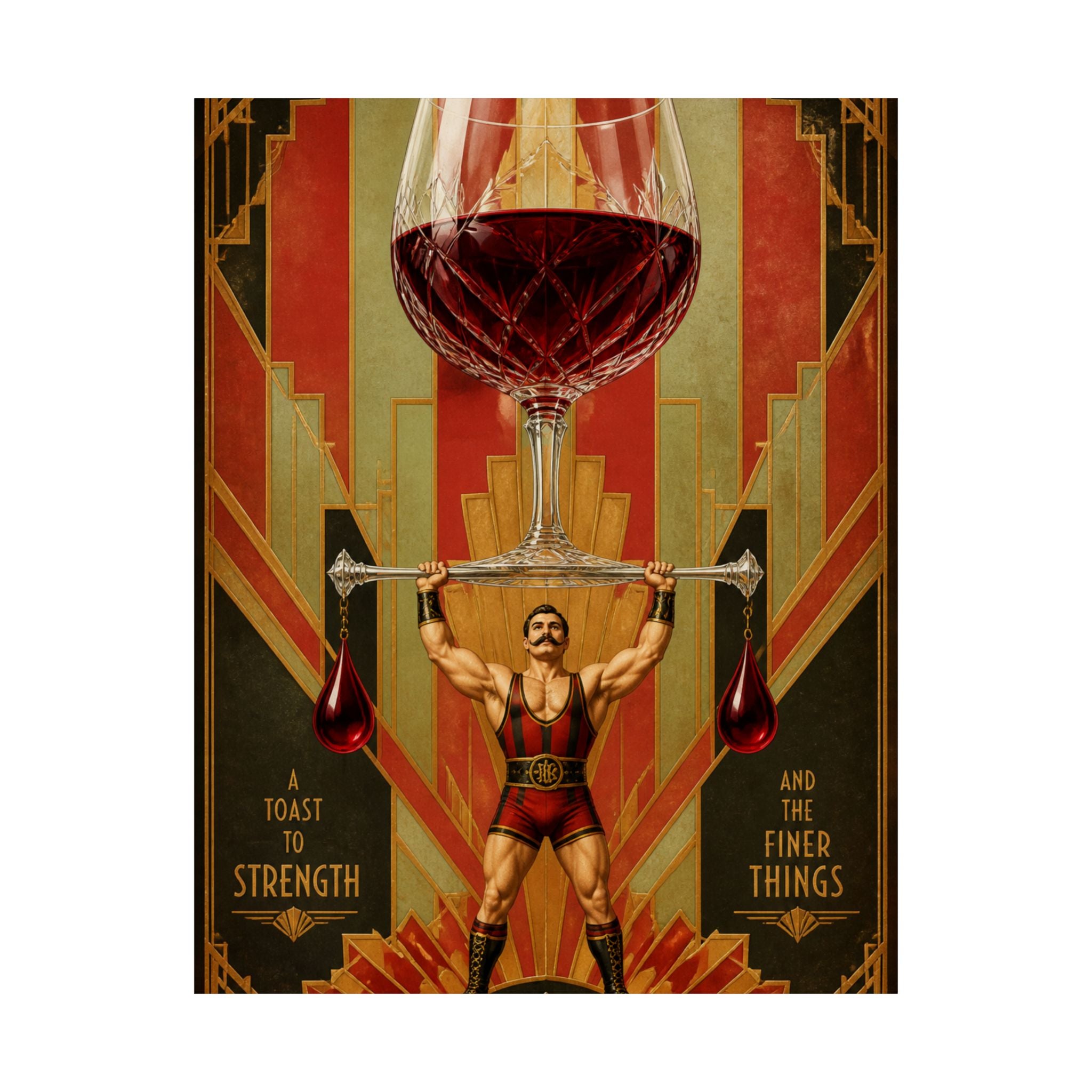 Wine Glass Strongman Wall Art Poster 24×36 Art Deco Bar Area Decor Maximalist Print