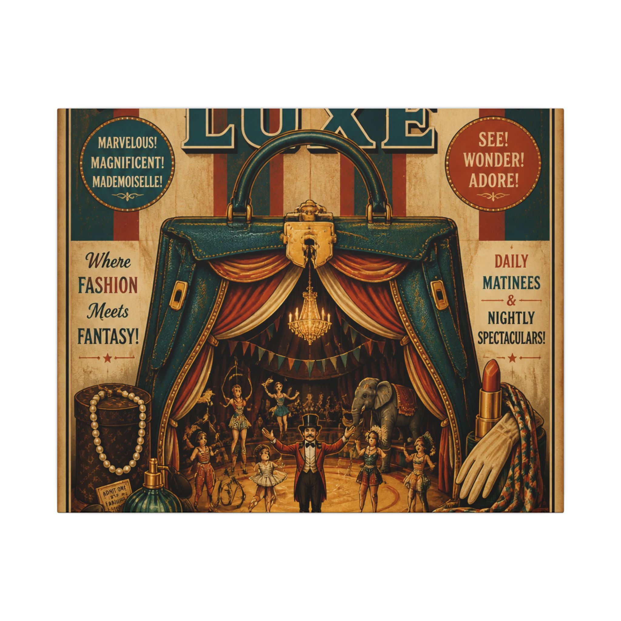Handbag Big Top Wall Art Canvas 24×36 Vintage Circus Bedroom Decor Maximalist Print