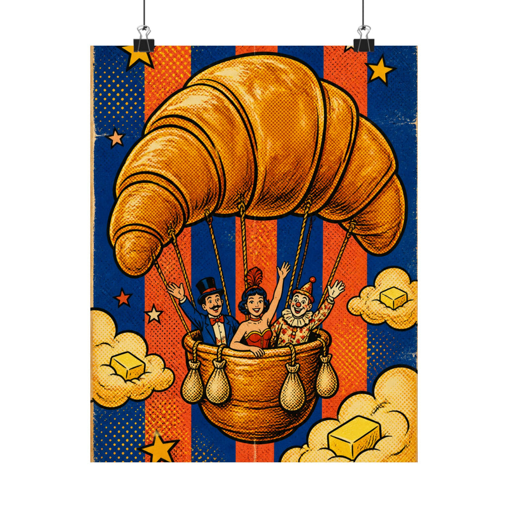 Croissant Hot Air Balloon Wall Art Poster 24×36 Pop Art Restaurant Decor Maximalist Print