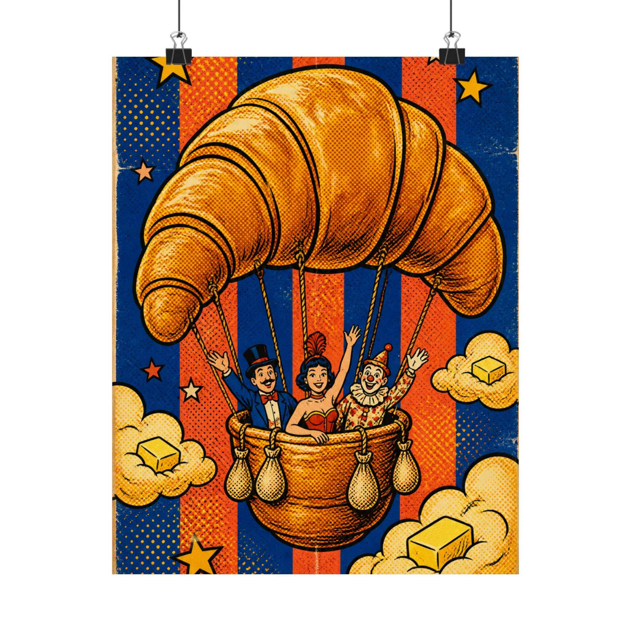 Croissant Hot Air Balloon Wall Art Poster 24×36 Pop Art Restaurant Decor Maximalist Print