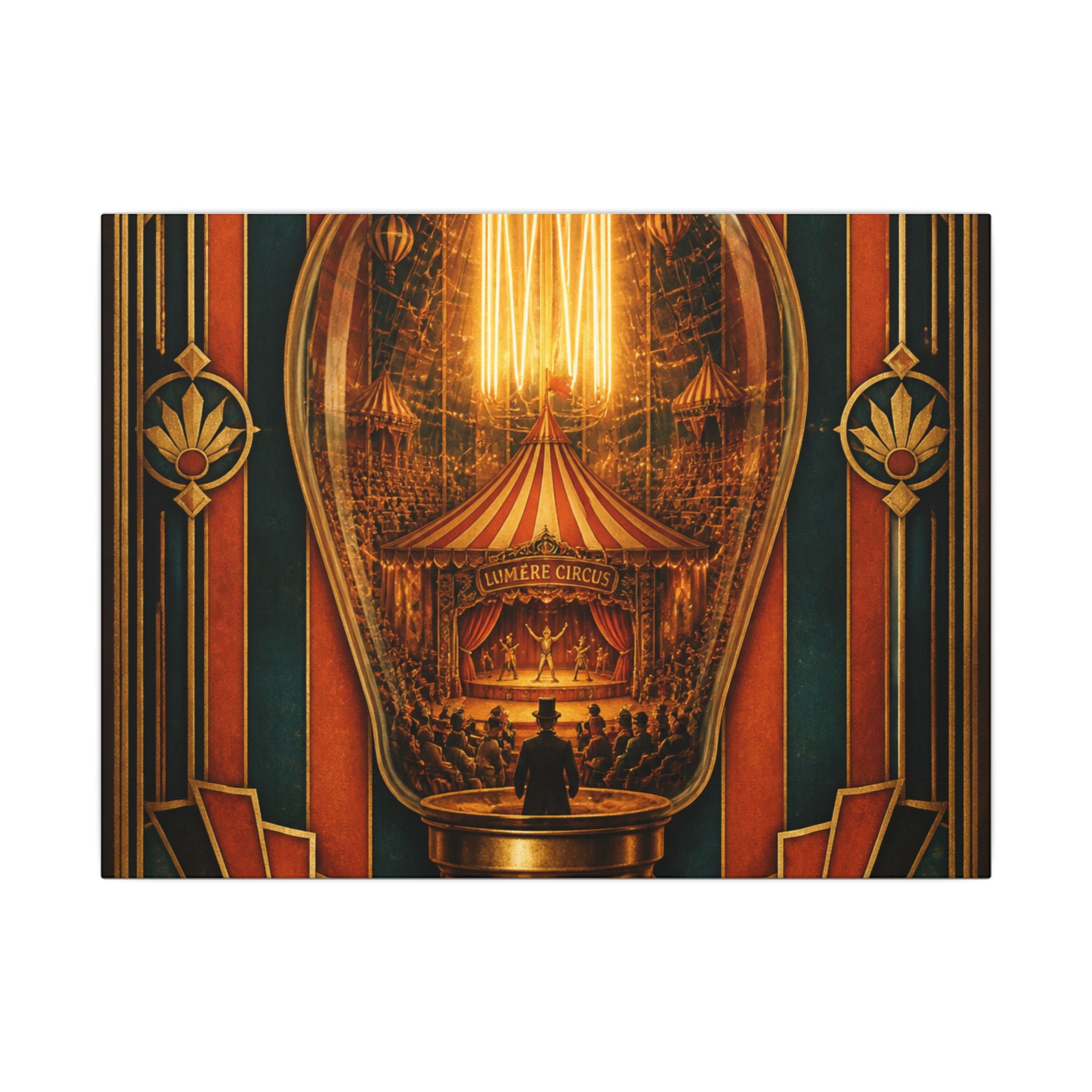 Light Bulb Circus Wall Art Canvas 24×36 Art Deco Bar Area Decor Maximalist Print