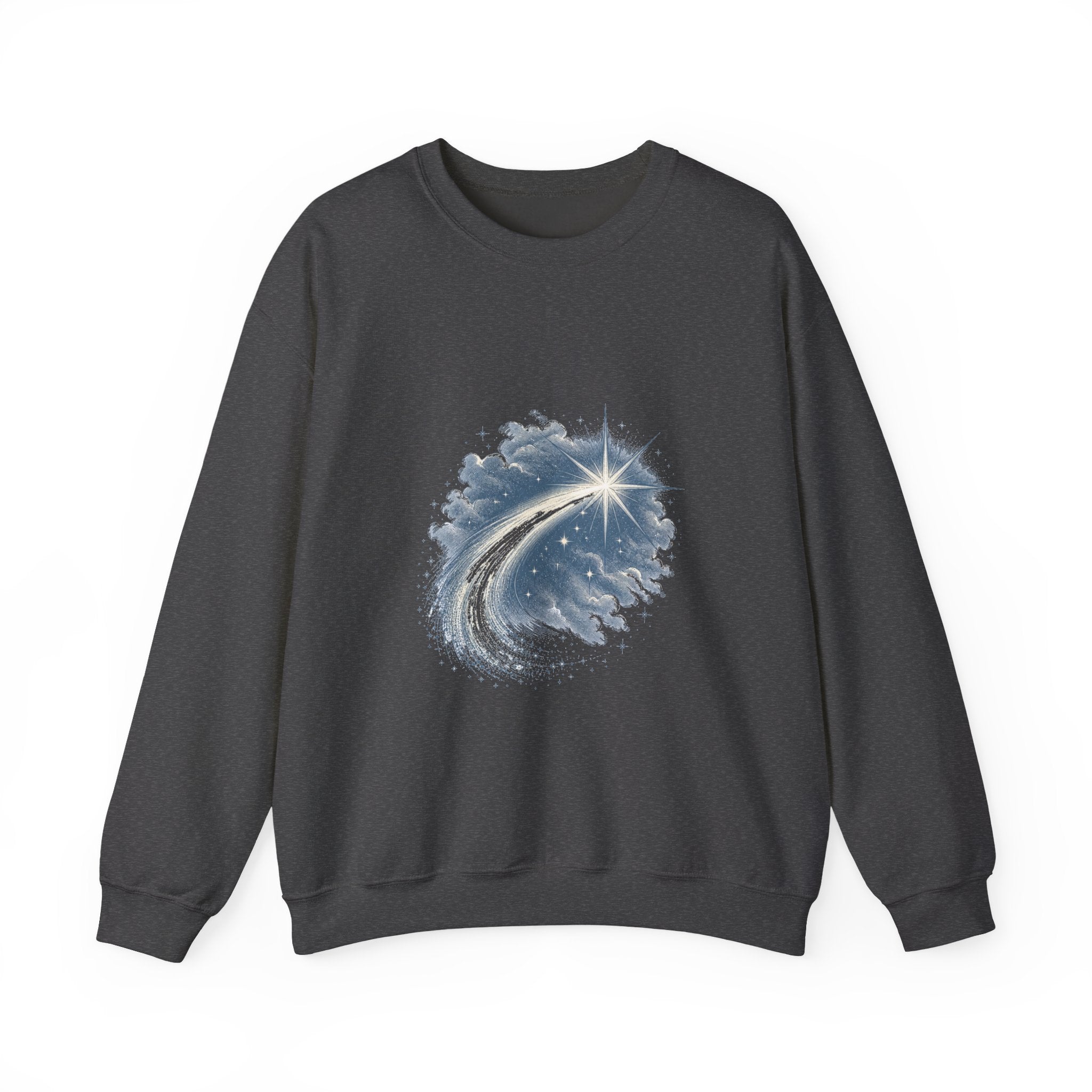Matching Couple Sweatshirt - Shooting Star & North Star Matching Couple Crewneck Sweatshirt Vintage Art His Hers Wedding Gift - Design A