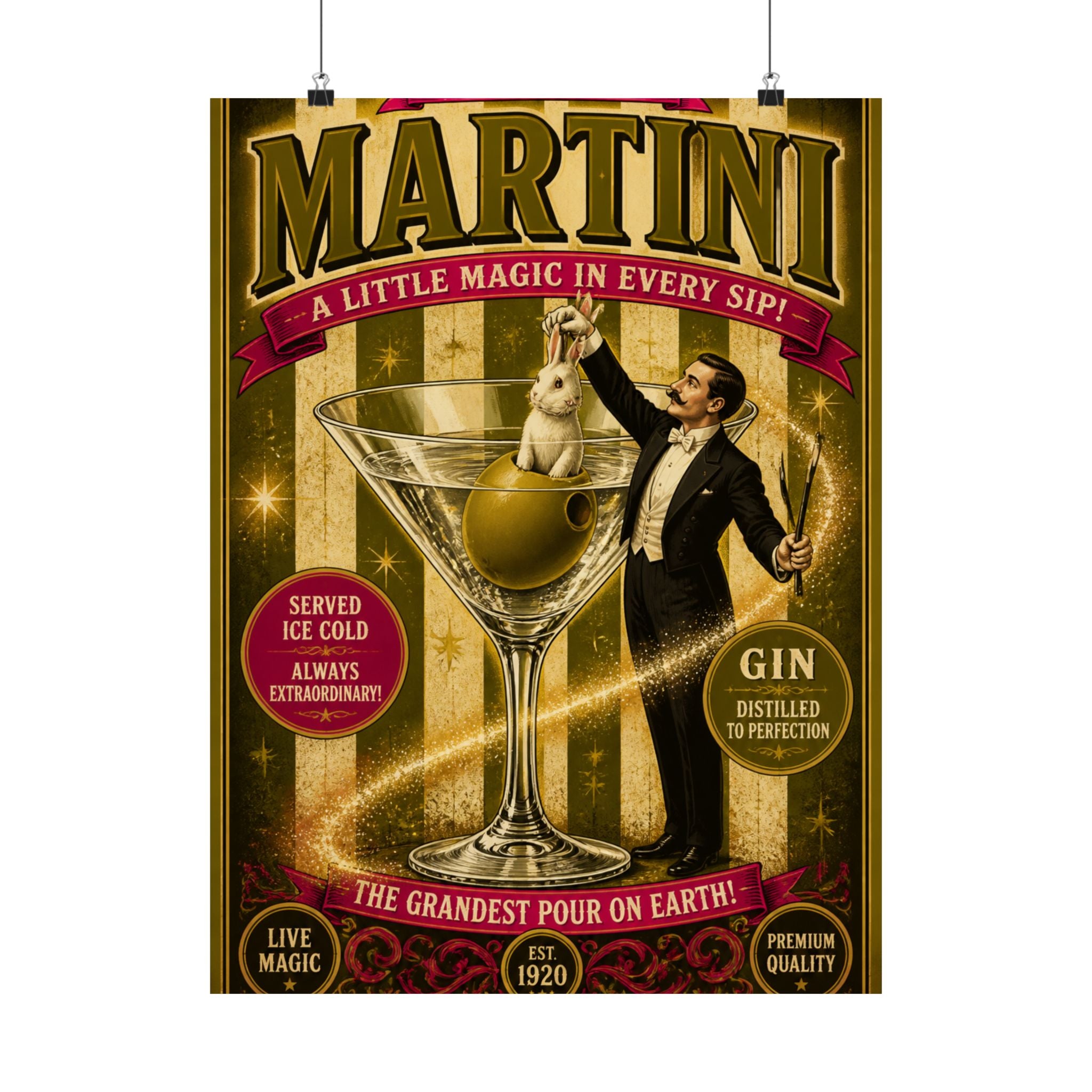 Martini Magician Wall Art Poster 24×36 Vintage Circus Bedroom Decor Maximalist Print