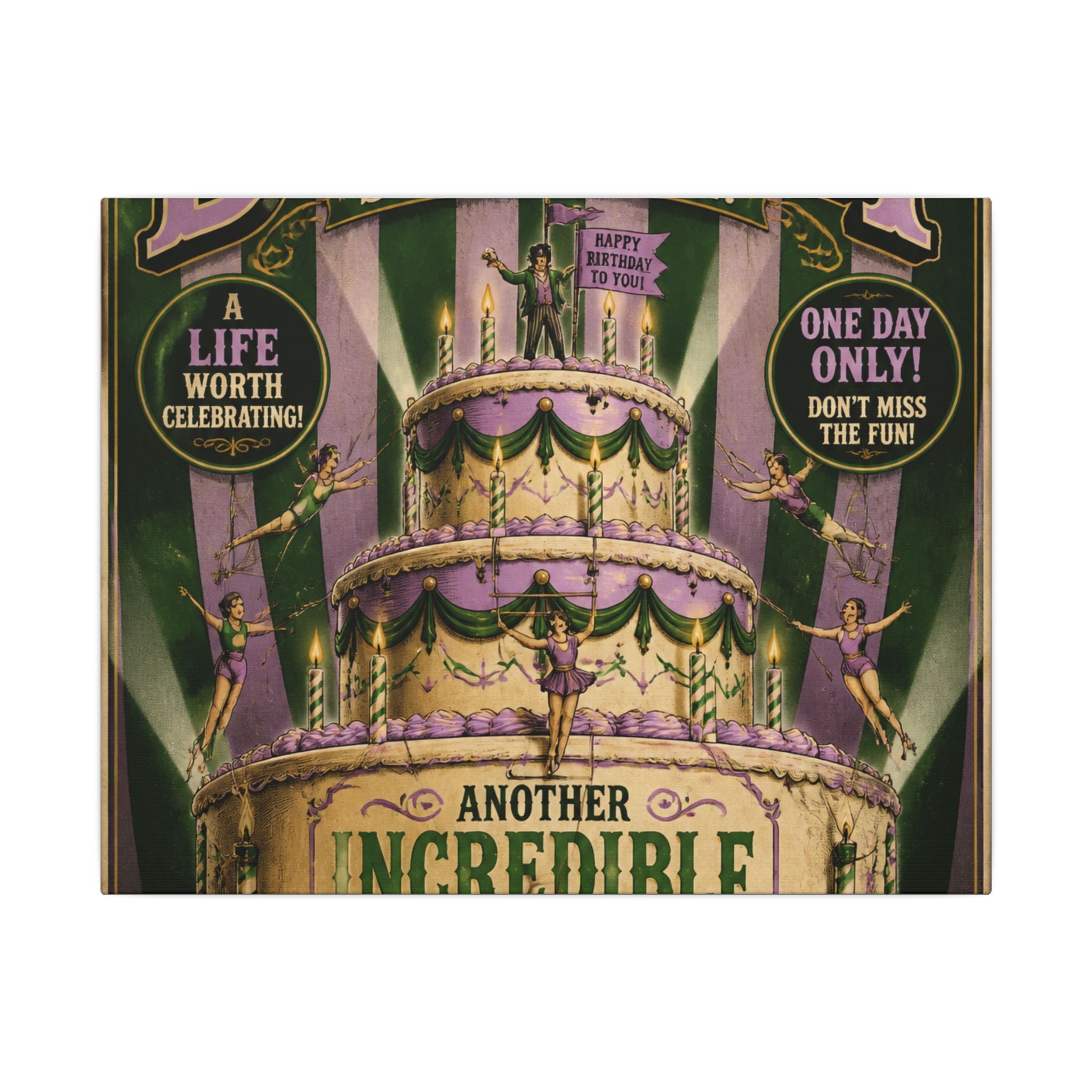 Birthday Cake Trapeze Wall Art Canvas 24×36 Vintage Circus Bedroom Decor Maximalist Print