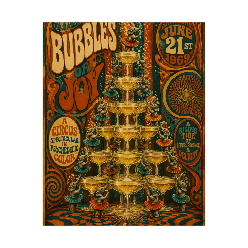 Champagne Tower Elephants Wall Art Poster 24×36 Psychedelic Dining Room Decor Maximalist Print