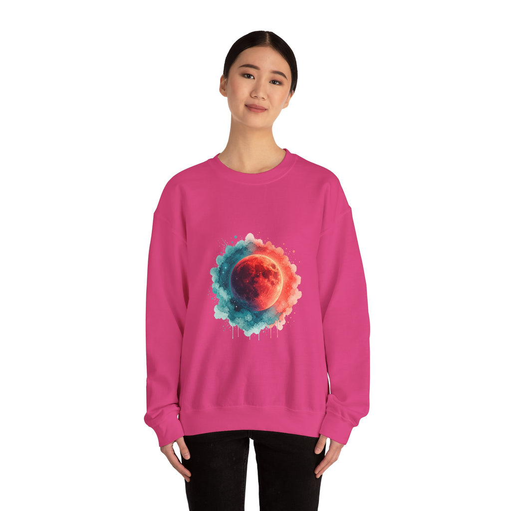 Matching Couple Sweatshirt - Solar & Lunar Eclipse Matching Couple Crewneck Sweatshirt Watercolor Art His Hers Engagement Gift - Design B