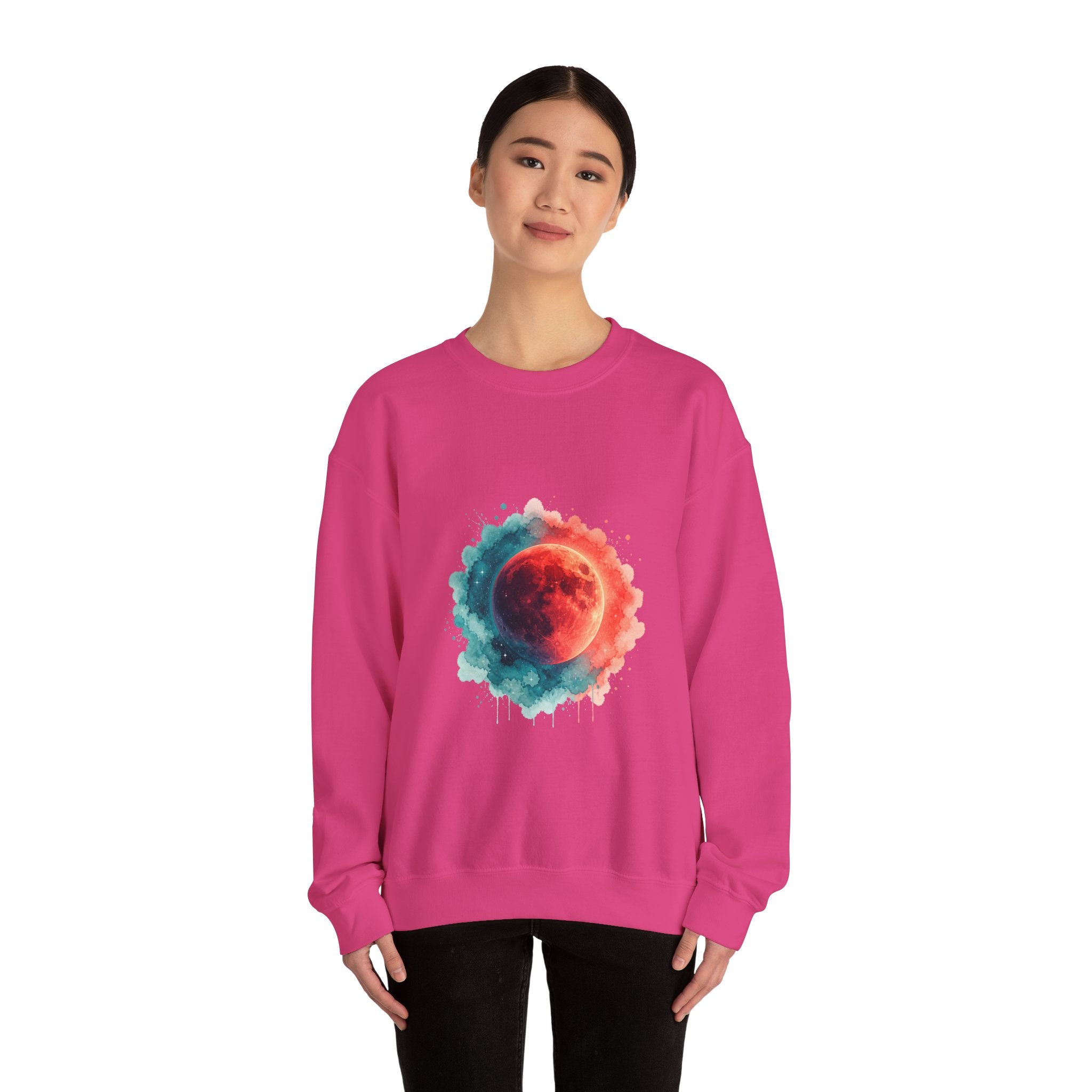 Matching Couple Sweatshirt - Solar & Lunar Eclipse Matching Couple Crewneck Sweatshirt Watercolor Art His Hers Engagement Gift - Design B