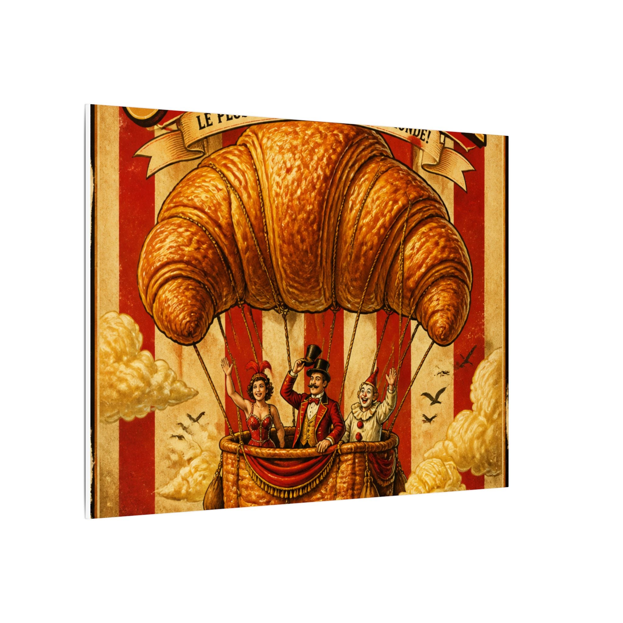 Croissant Hot Air Balloon Wall Art Canvas 16×20 Vintage Circus Kitchen Decor Maximalist Print