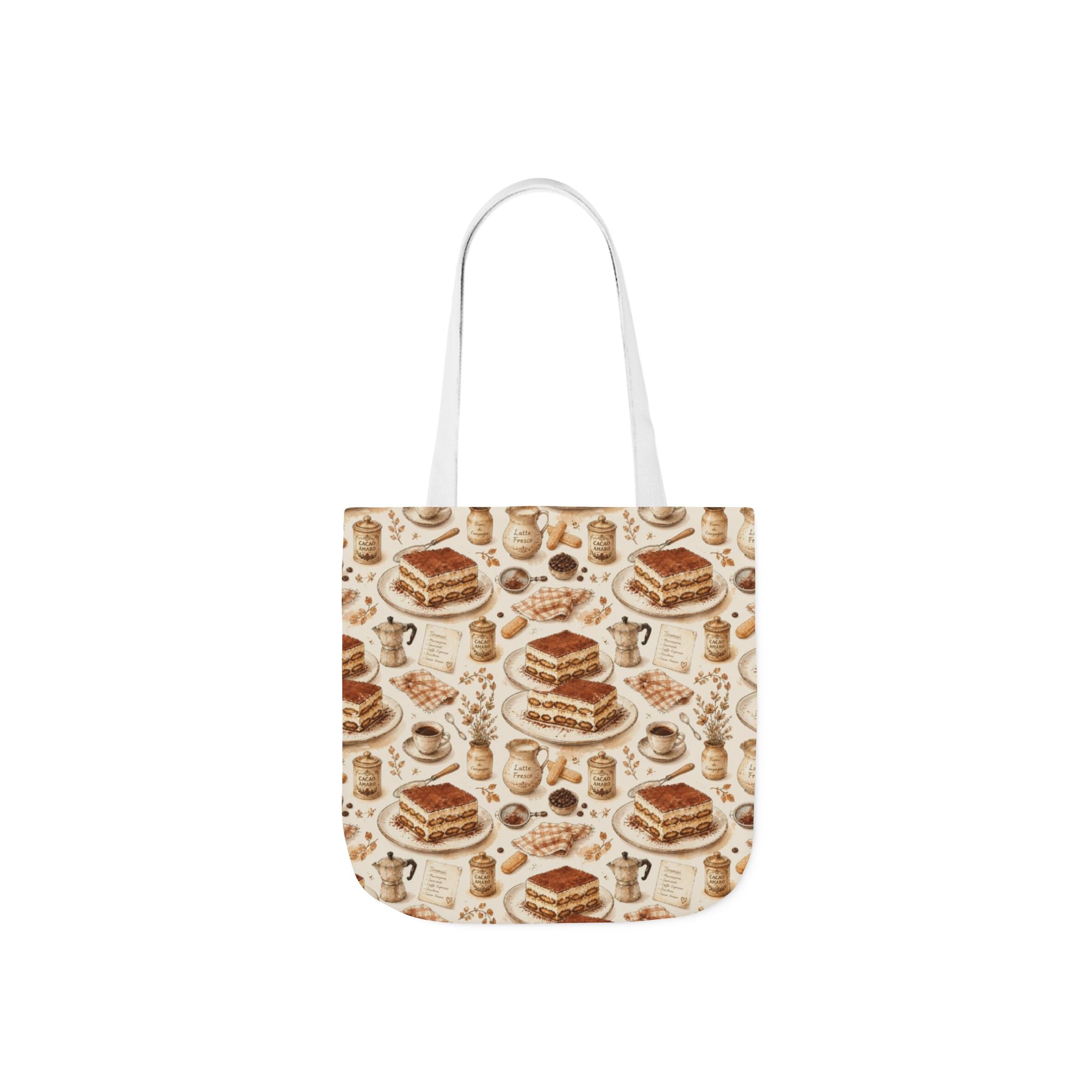 Tiramisu Layers Canvas Tote Bag Mediterranean Kitchen Watercolor Design Italian Cottagecore Gift