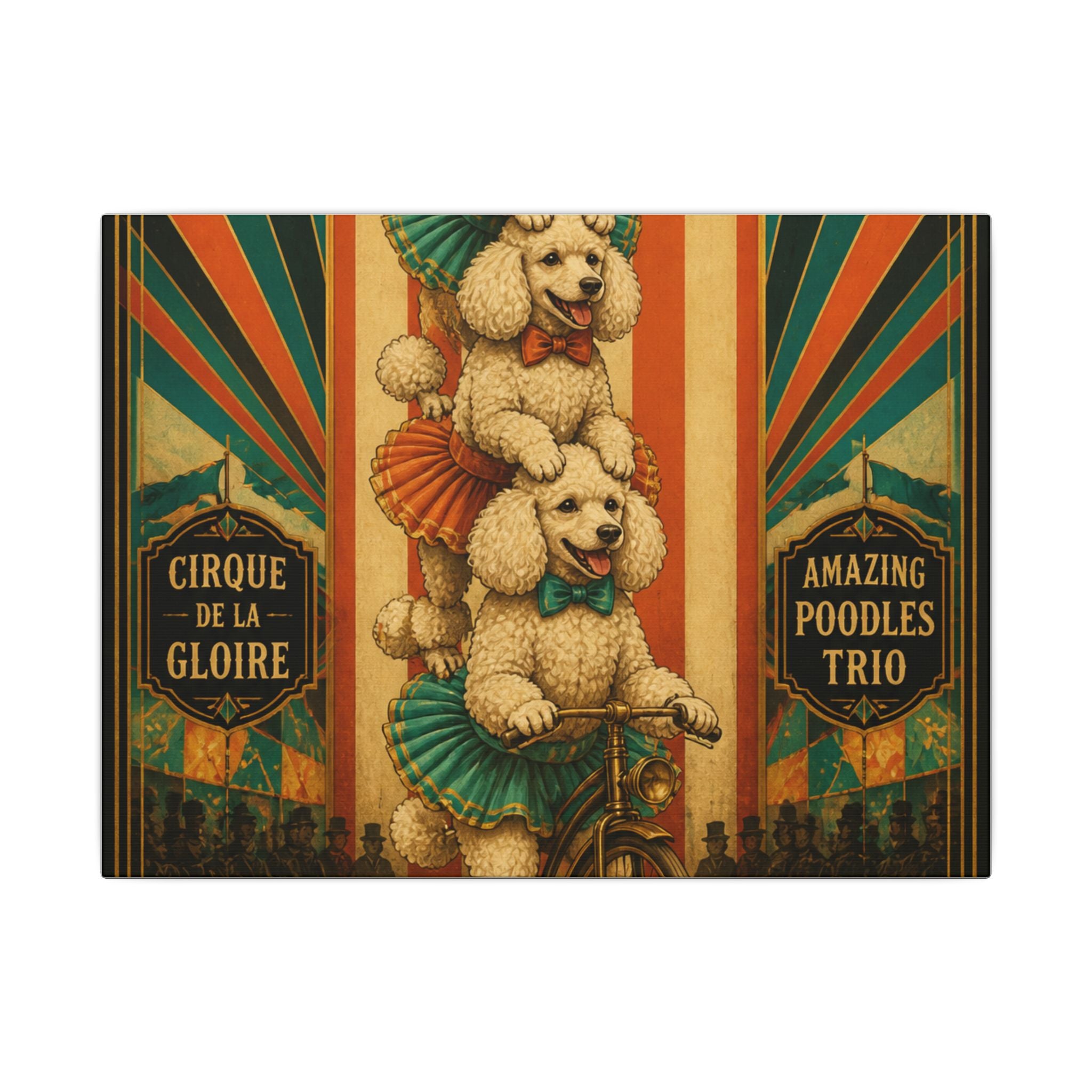 Poodle Stack Bicycle Wall Art Canvas 24×36 Art Deco Bar Area Decor Maximalist Print