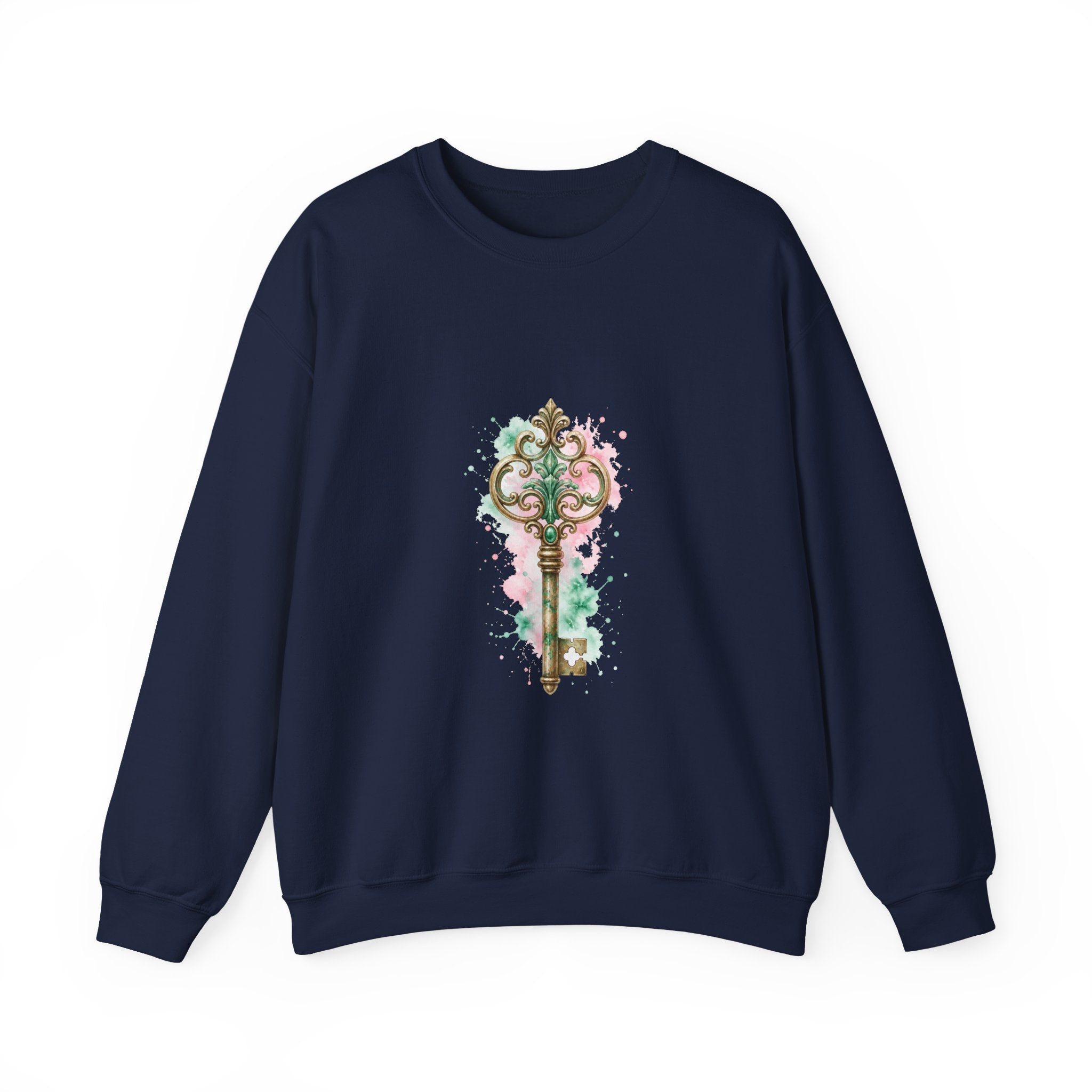 Matching Couple Sweatshirt - Key & Lock Matching Couple Crewneck Sweatshirt Watercolor Art His Hers Engagement Gift - Design A