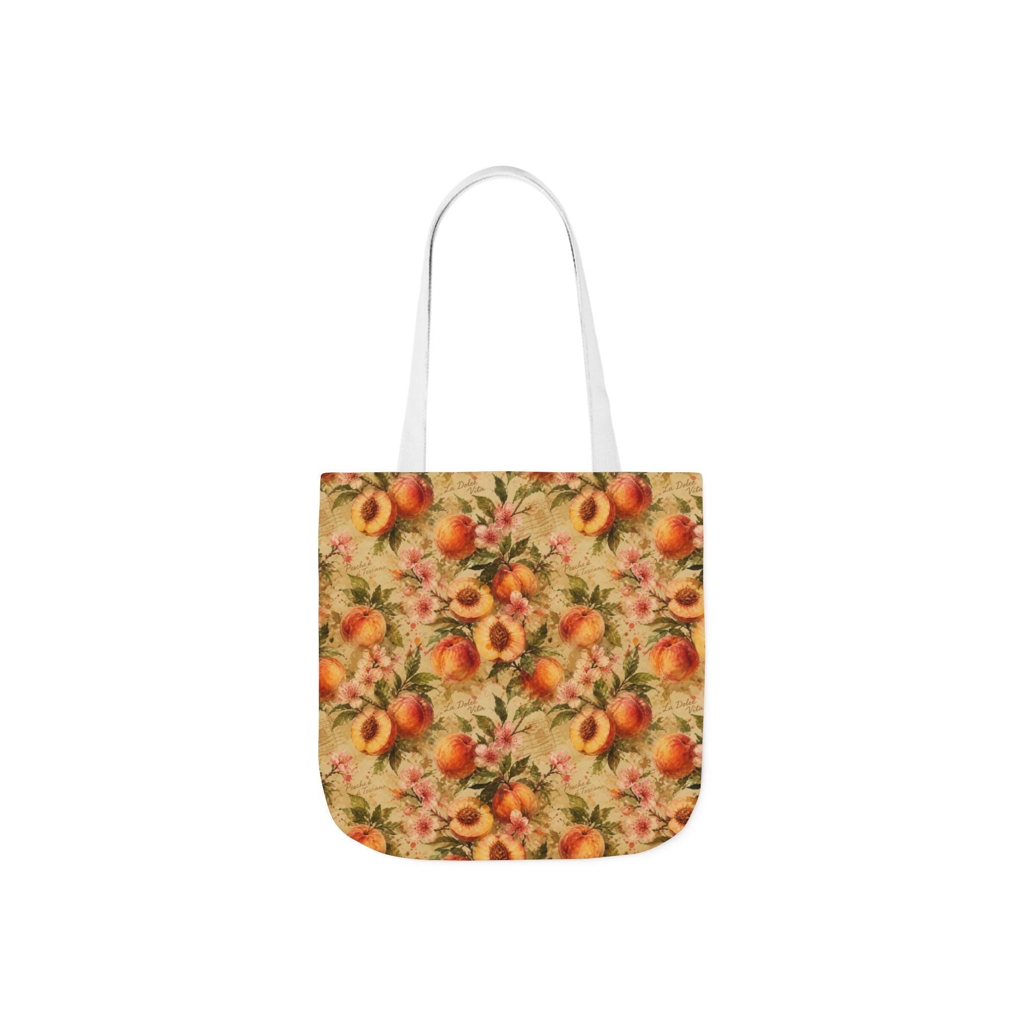 Ripe Peaches Canvas Tote Bag Mediterranean Kitchen Watercolor Splash Design Italian Cottagecore Gift