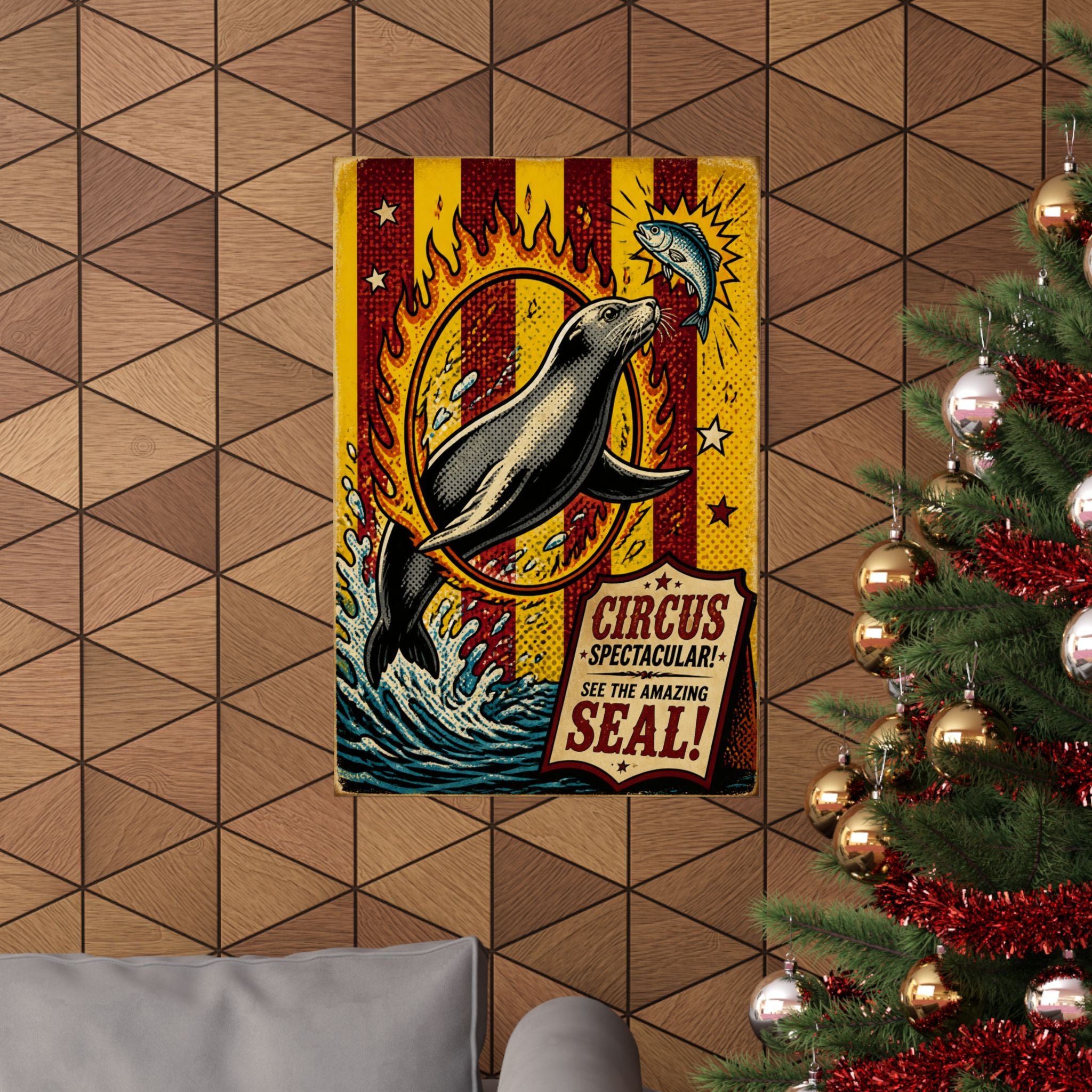Seal Fire Hoop Wall Art Poster 18×24 Pop Art Living Room Decor Maximalist Print