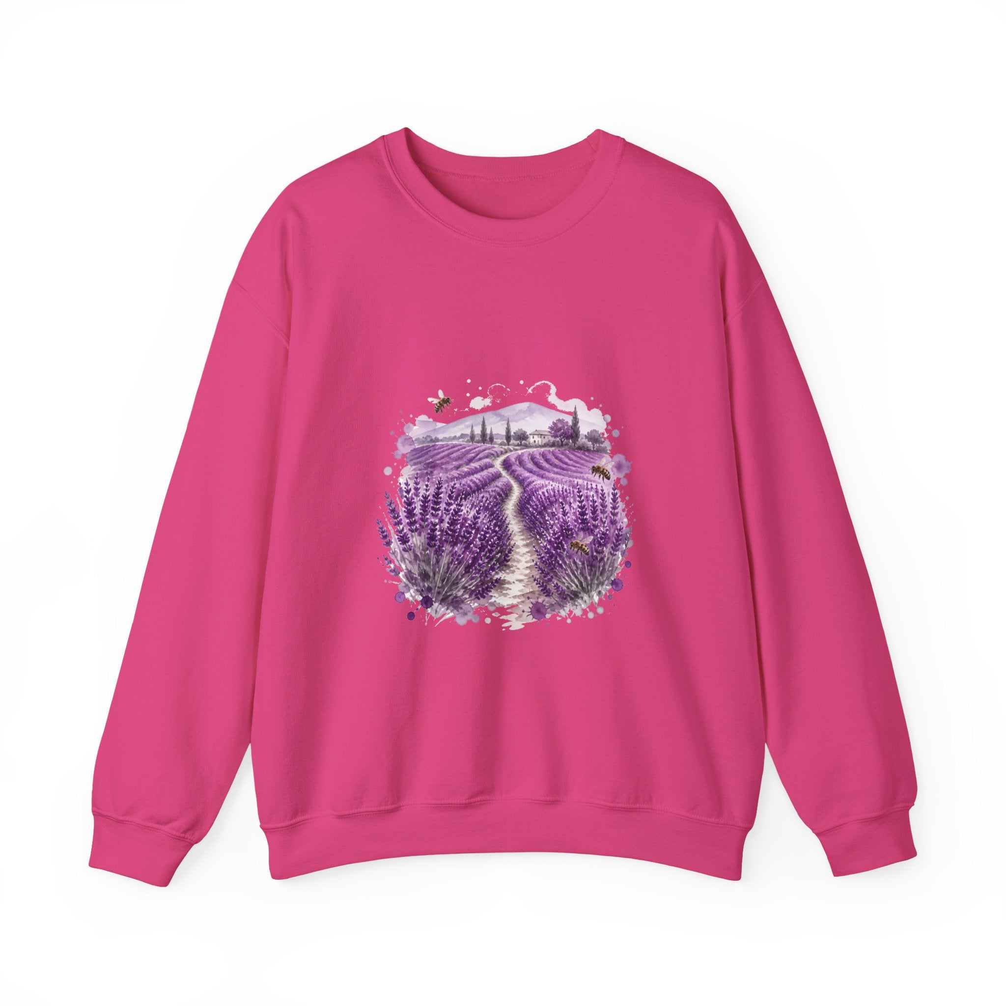 Matching Couple Sweatshirt - Lavender Fields & Canyon Matching Couple Crewneck Sweatshirt Watercolor Art His Hers Engagement Gift - Design A