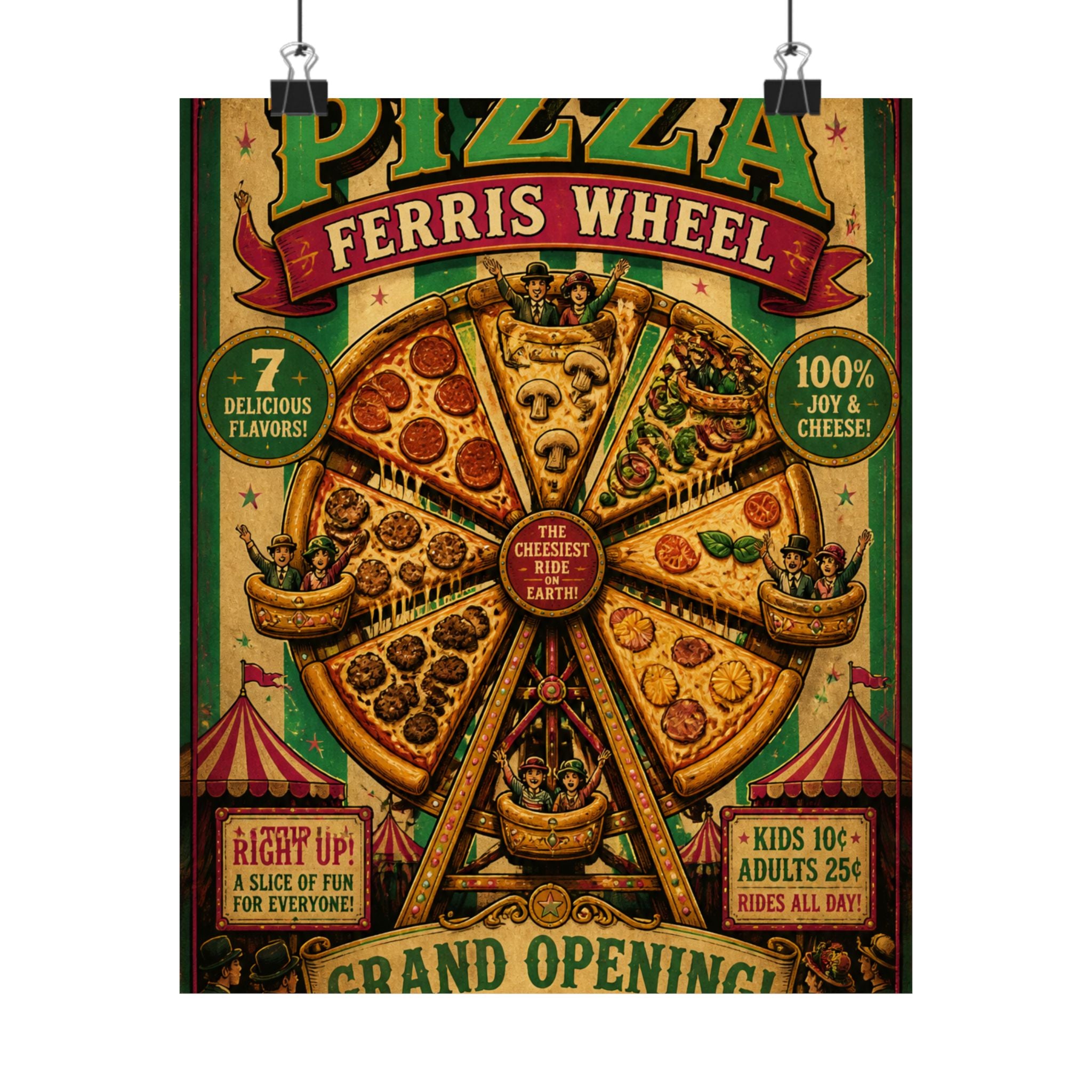 Pizza Ferris Wheel Wall Art Poster 18×24 Vintage Circus Kitchen Decor Maximalist Print