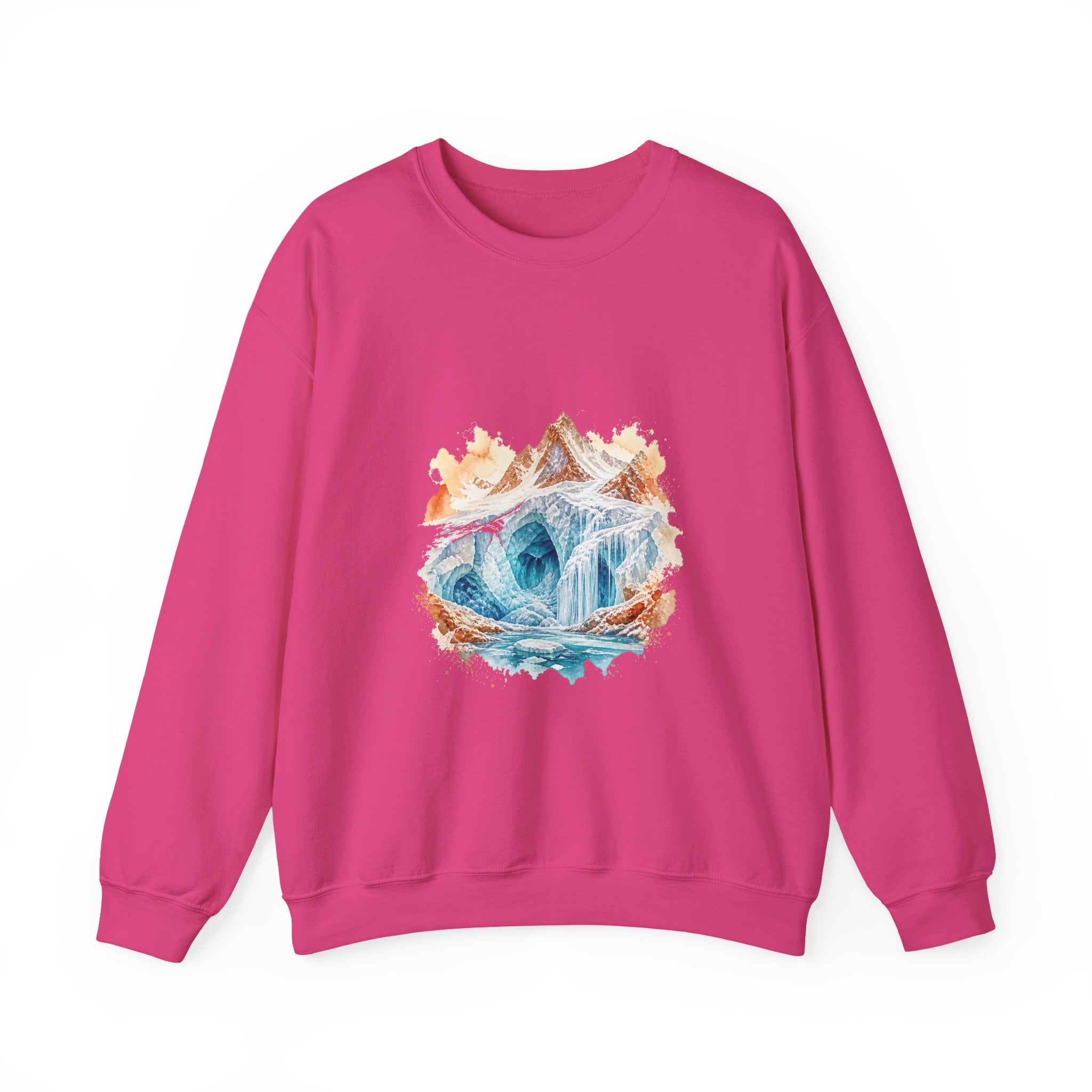 Matching Couple Sweatshirt - Volcano & Glacier Matching Couple Crewneck Sweatshirt Watercolor Art His Hers Engagement Gift - Design B
