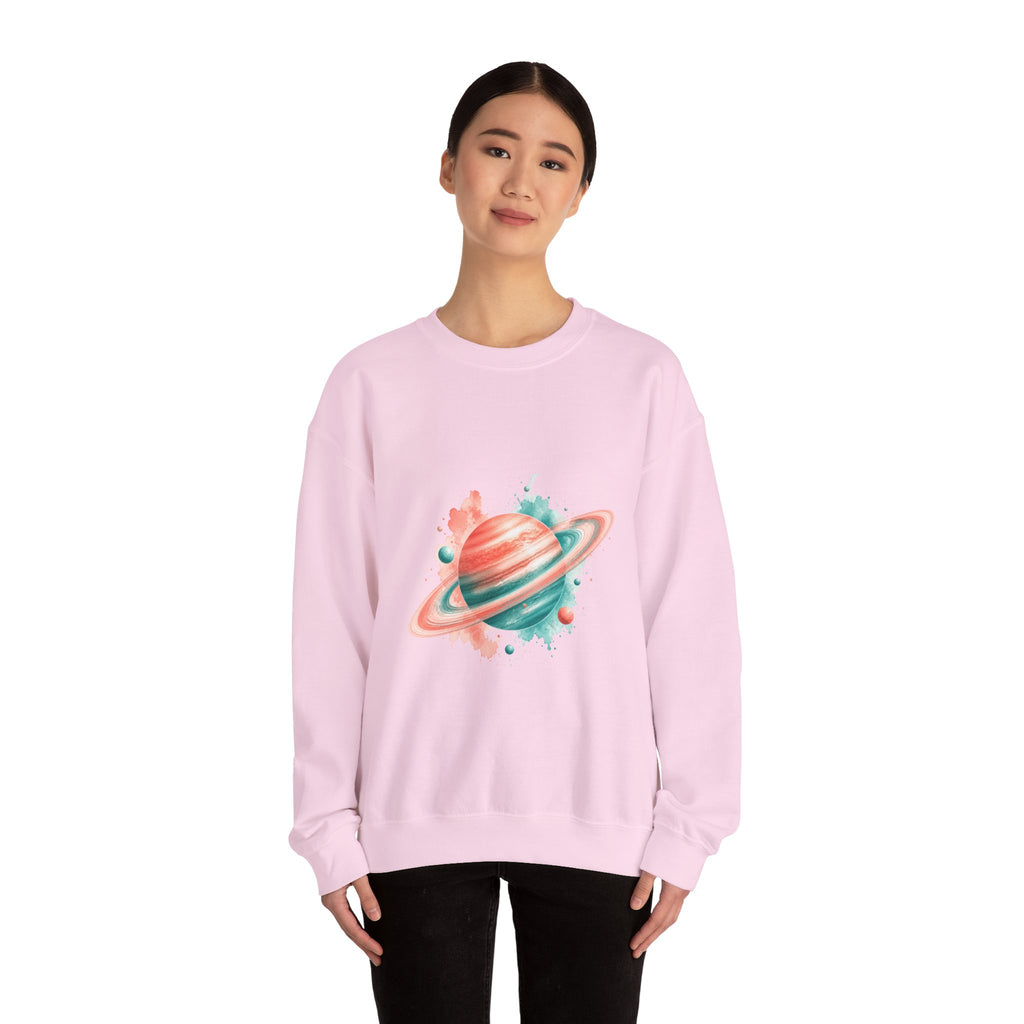 Matching Couple Sweatshirt - Saturn & Jupiter Matching Couple Premium Fleece Sweatshirt Watercolor Art His Hers Birthday Gift - Design A