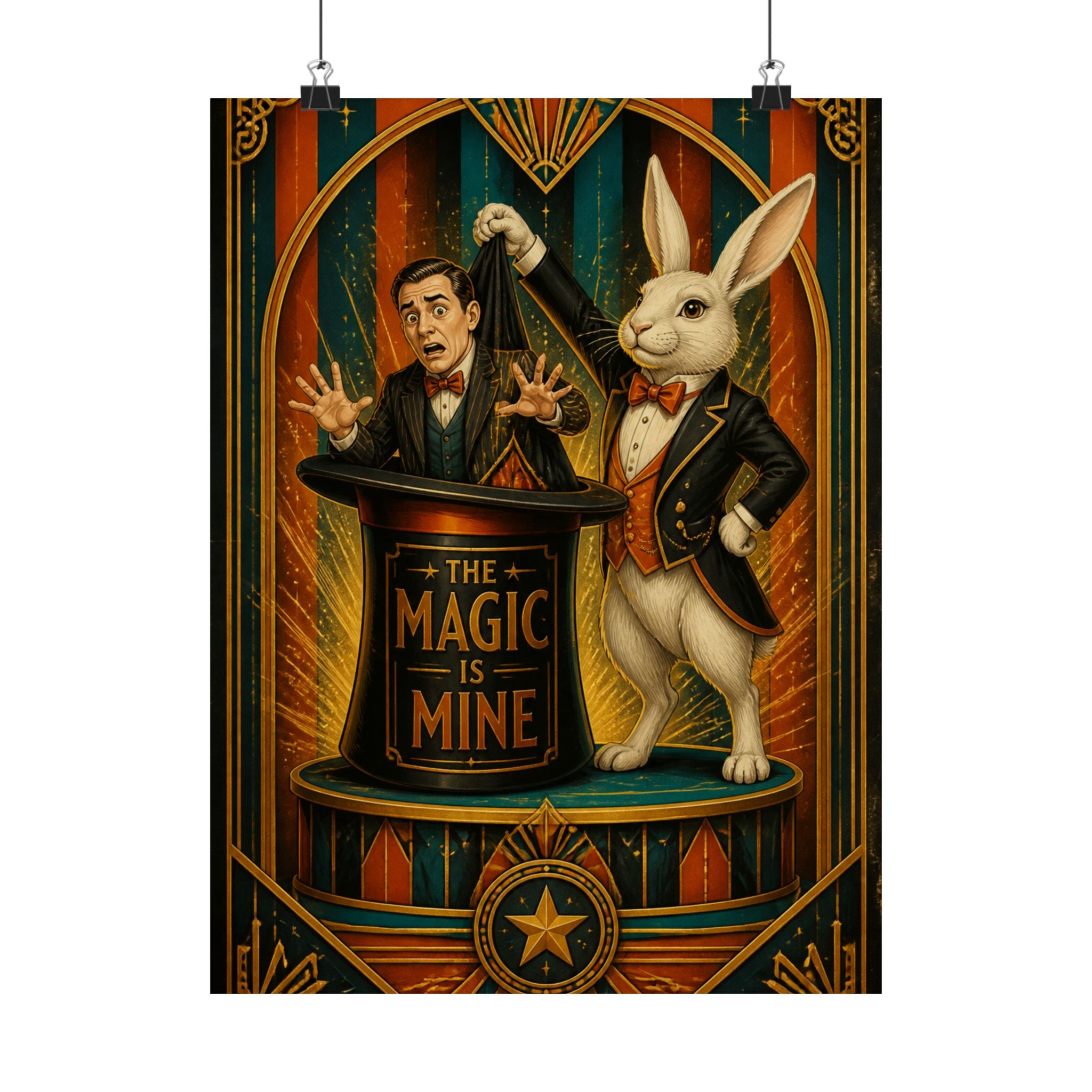 Magic Hat Rabbit Wall Art Poster 24×36 Art Deco Bar Area Decor Maximalist Print