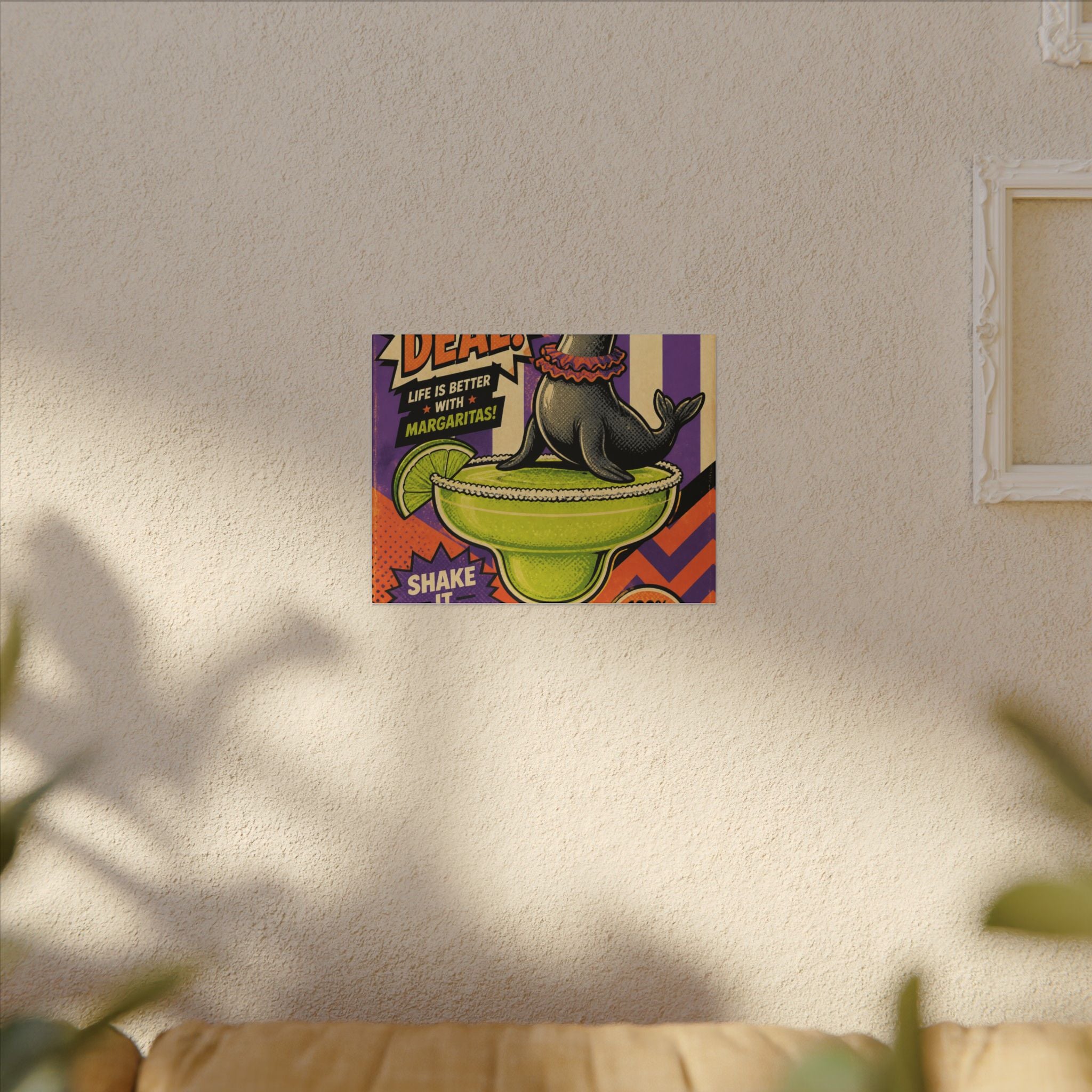 Margarita Balancing Seal Wall Art Canvas 24×36 Pop Art Restaurant Decor Maximalist Print