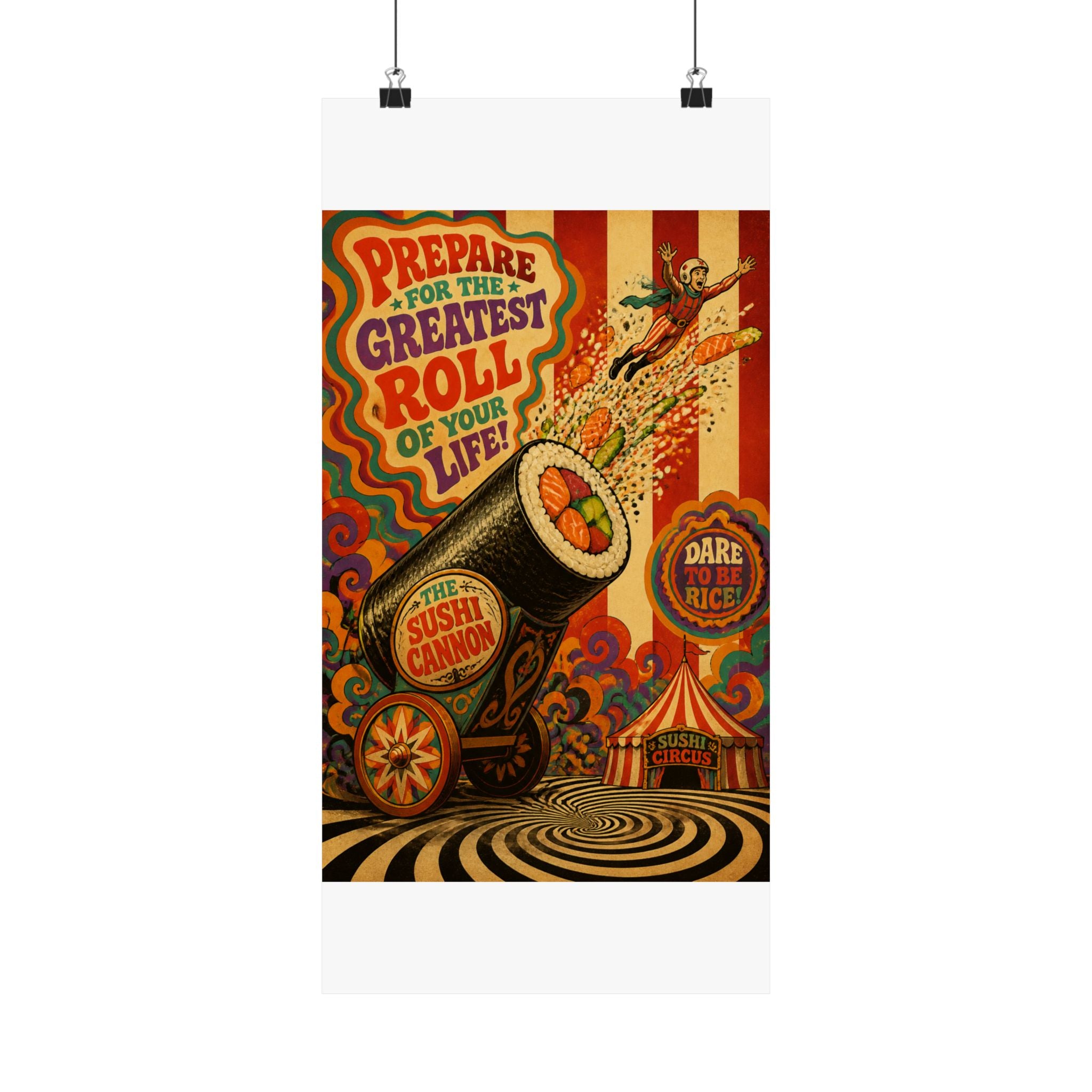 Sushi Roll Cannon Wall Art Poster 24×36 Psychedelic Dining Room Decor Maximalist Print