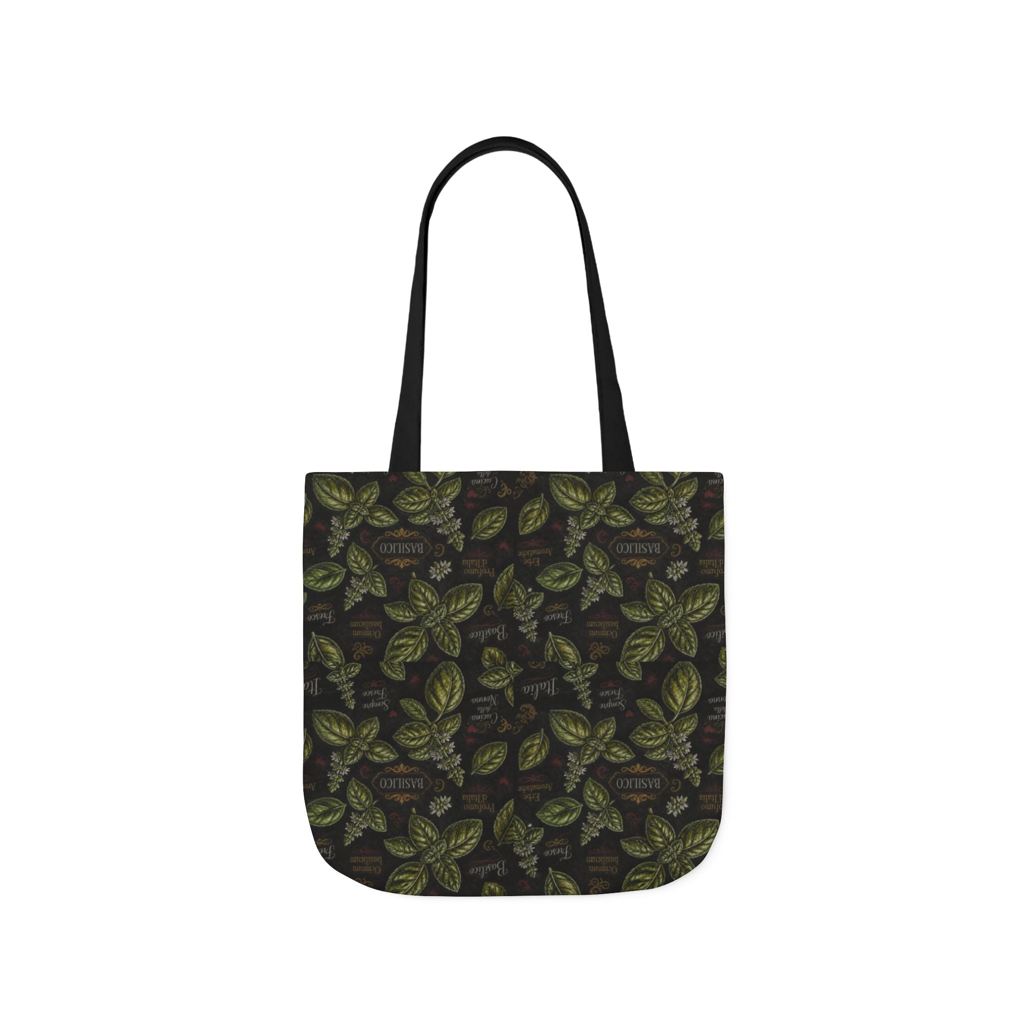 Fresh Basil Leaves Canvas Tote Bag Mediterranean Kitchen Chalk Art Design Italian Cottagecore Gift