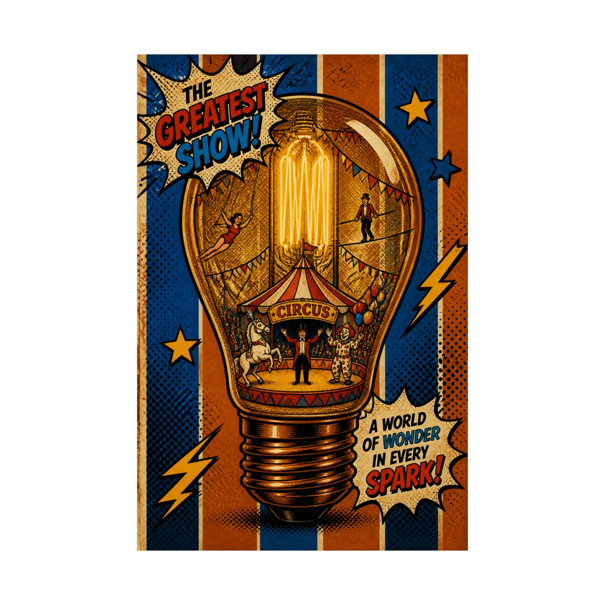 Light Bulb Circus Wall Art Poster 24×36 Pop Art Restaurant Decor Maximalist Print
