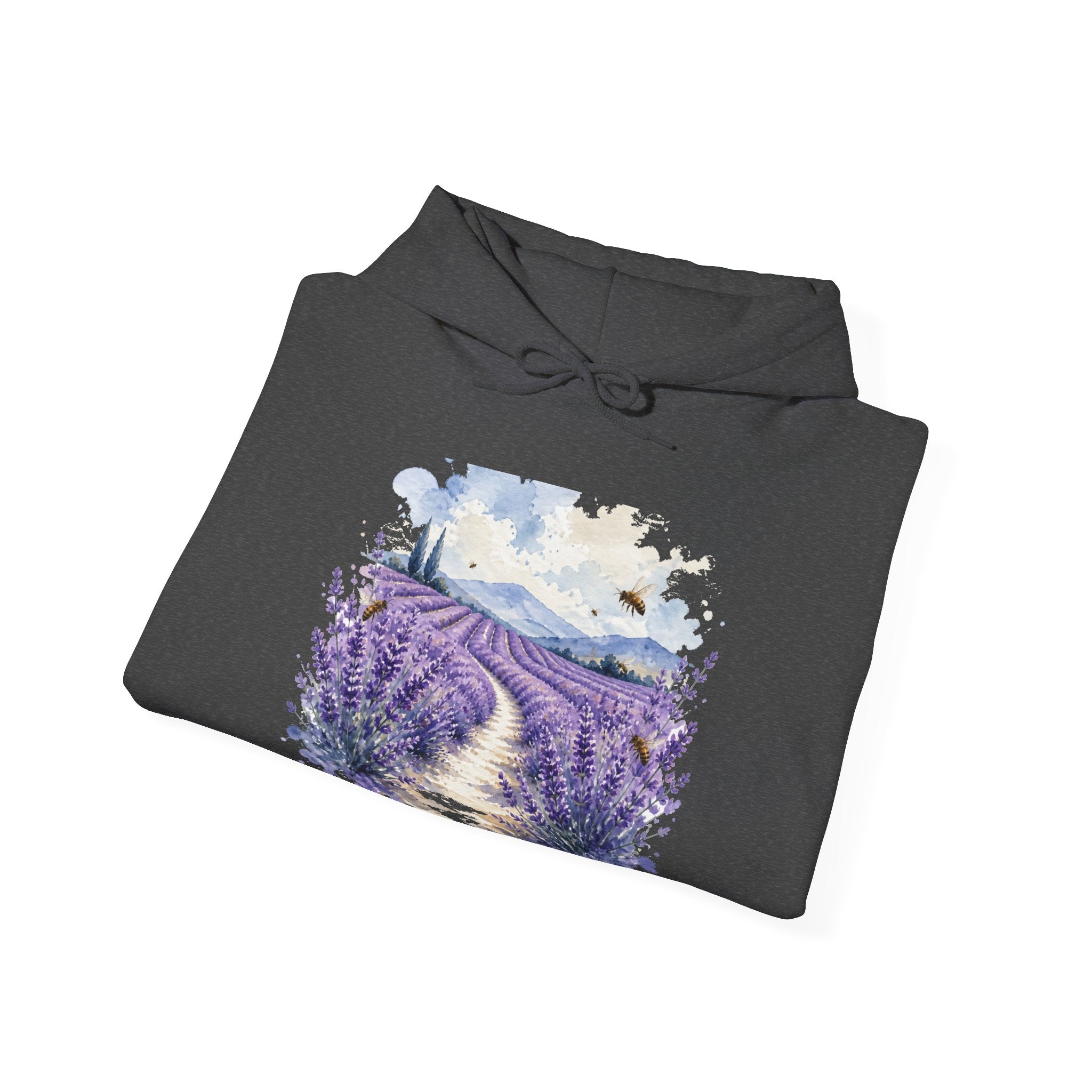 Matching Couple Sweatshirt - Lavender Fields & Canyon Matching Couple Hooded Sweatshirt Watercolor Art His Hers Engagement Gift - Design A