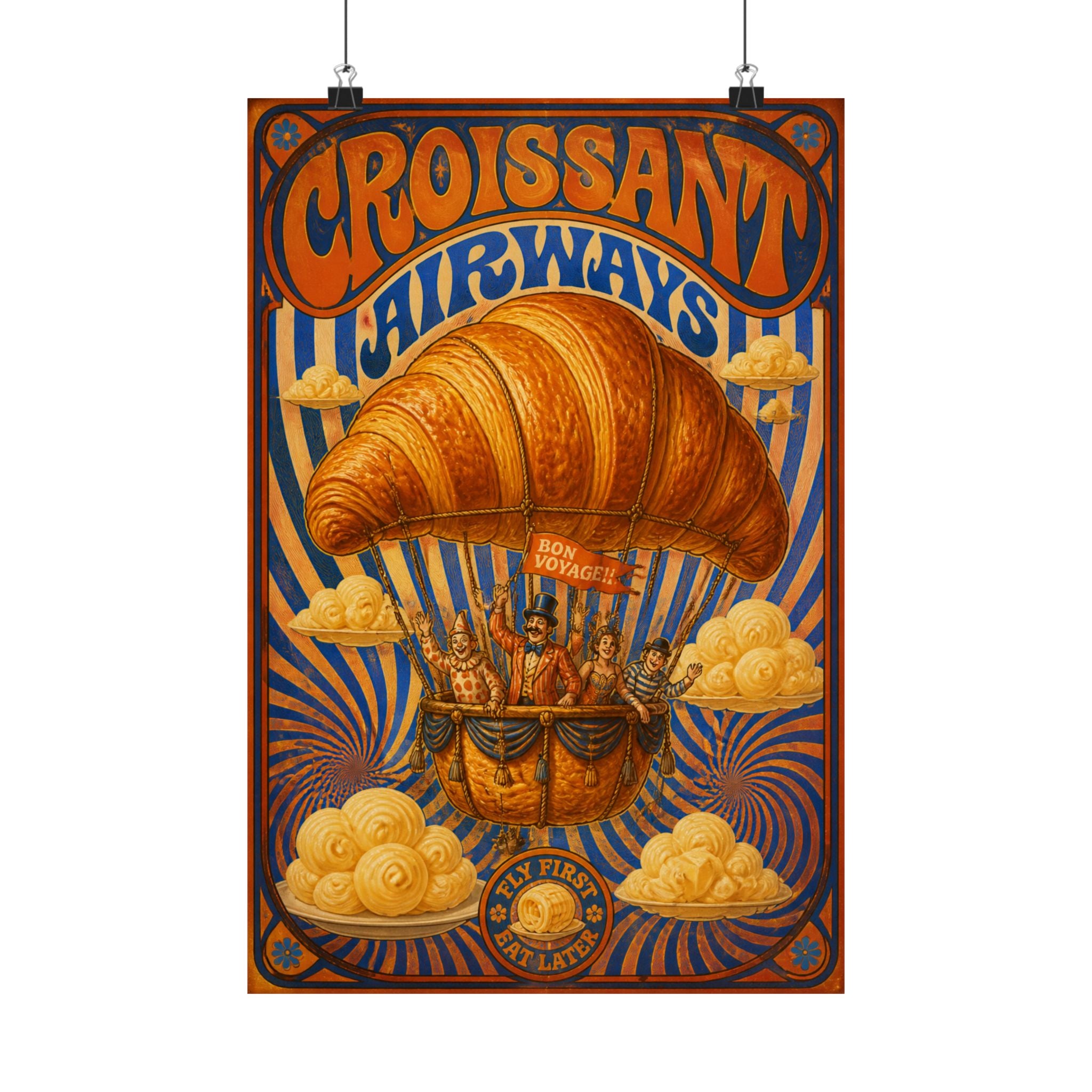 Croissant Hot Air Balloon Wall Art Poster 18×24 Psychedelic Cafe Decor Maximalist Print