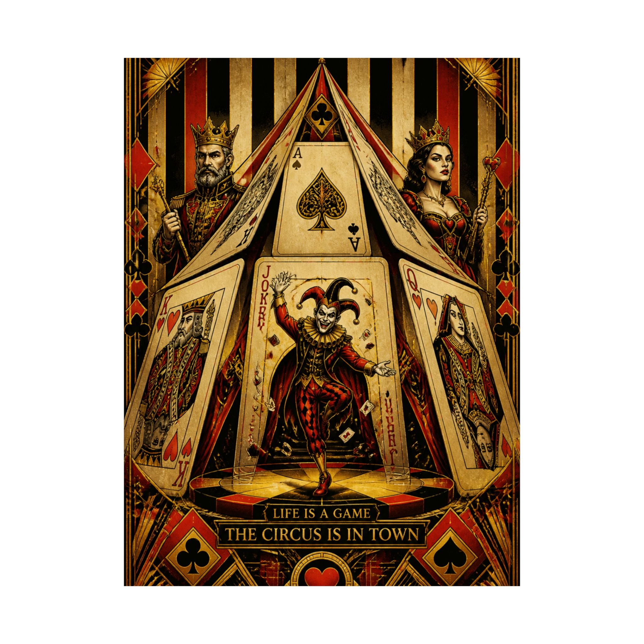 Playing Cards Tent Wall Art Poster 24×36 Art Deco Bar Area Decor Maximalist Print