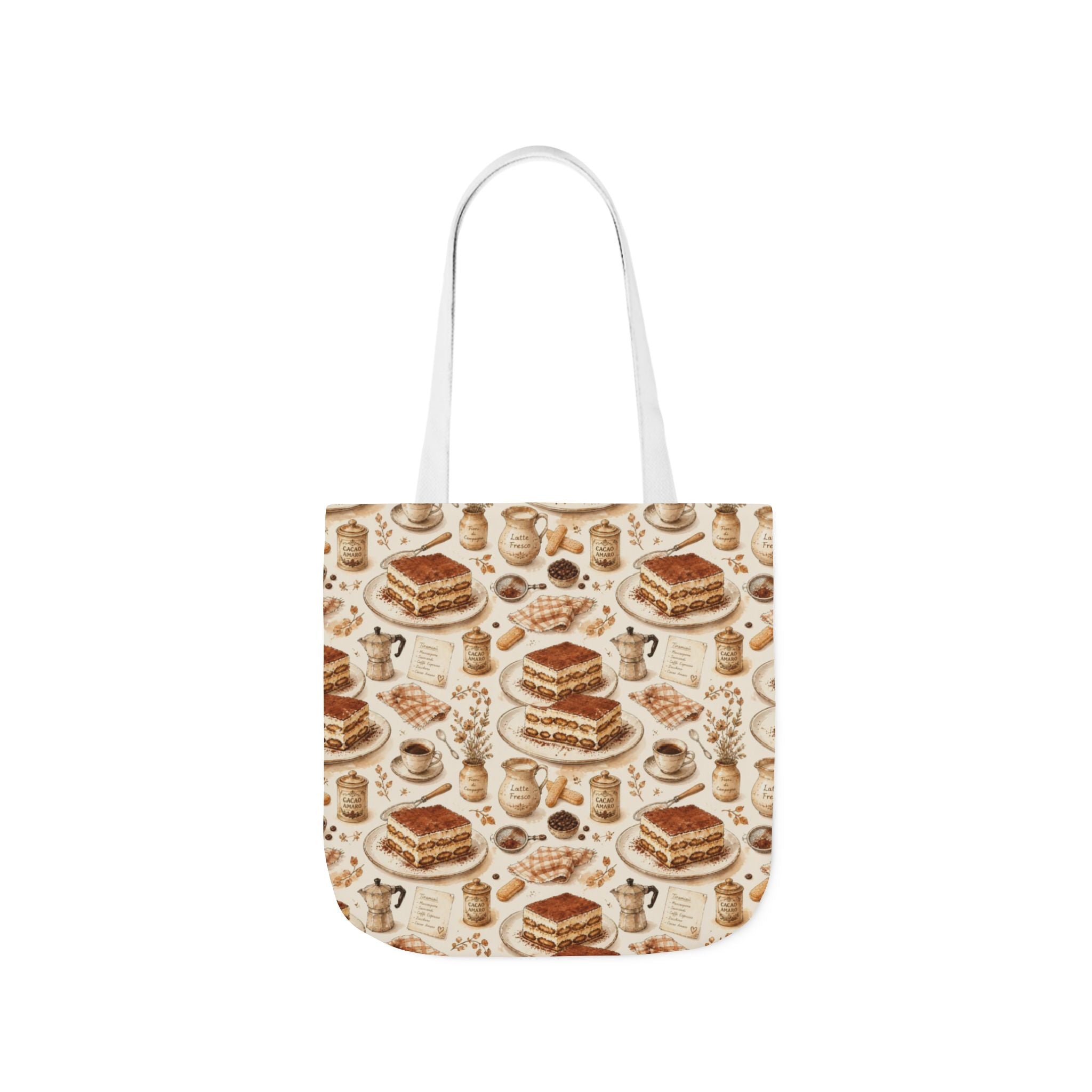 Tiramisu Layers Canvas Tote Bag Mediterranean Kitchen Watercolor Design Italian Cottagecore Gift
