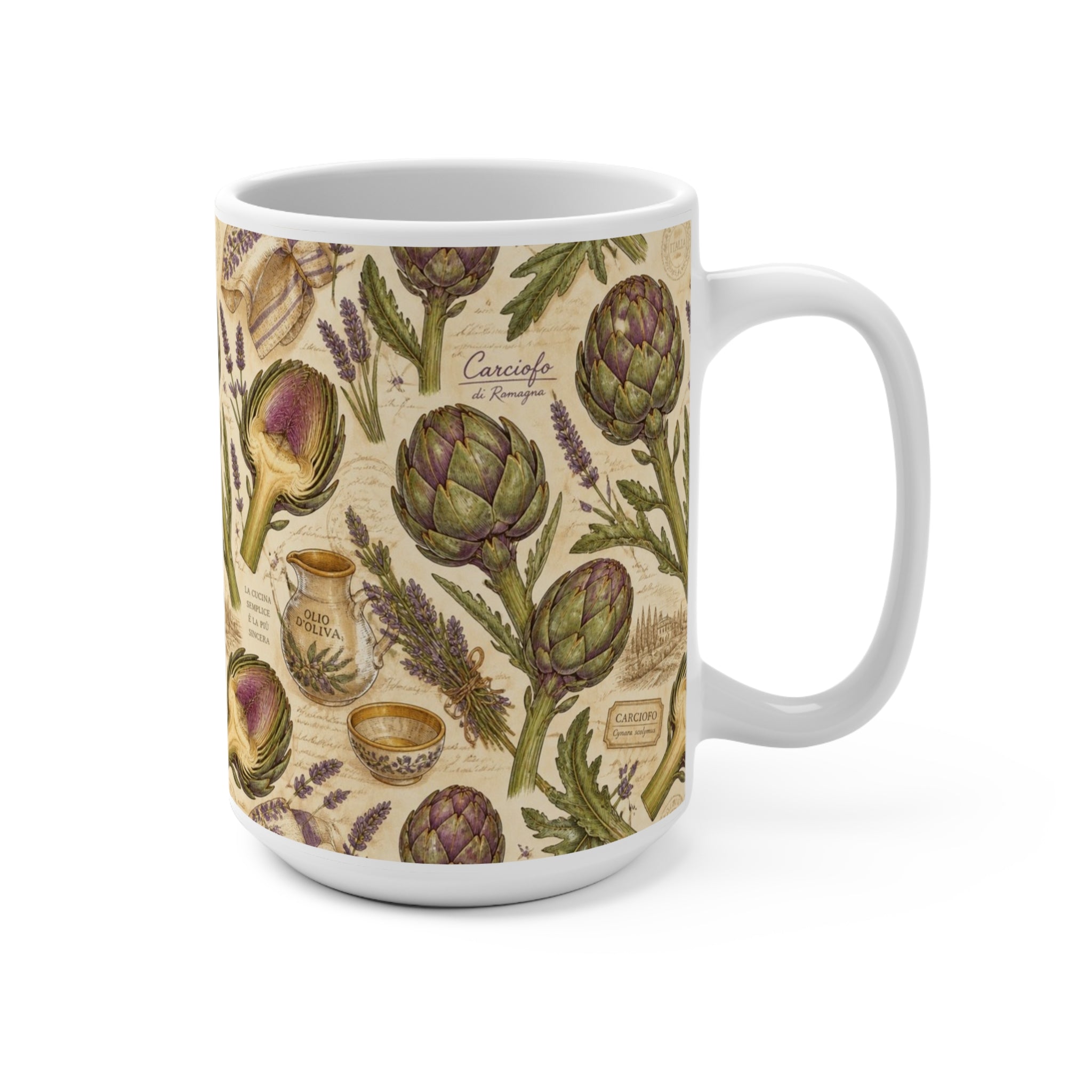 Globe Artichokes 15oz Ceramic Mug Mediterranean Kitchen Botanical Design Italian Cottagecore Gift