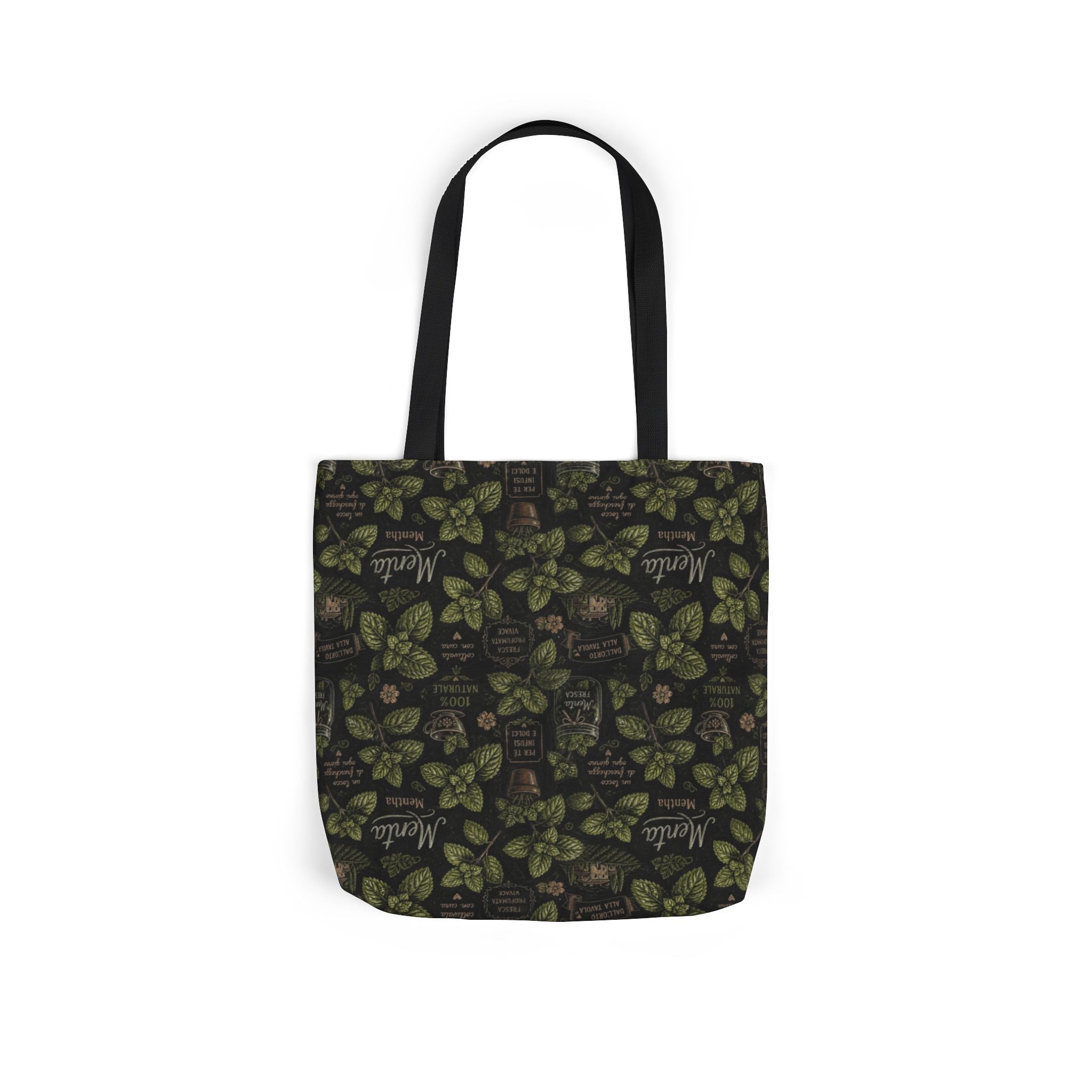 Fresh Mint Leaves Canvas Tote Bag Mediterranean Kitchen Chalk Art Design Italian Cottagecore Gift