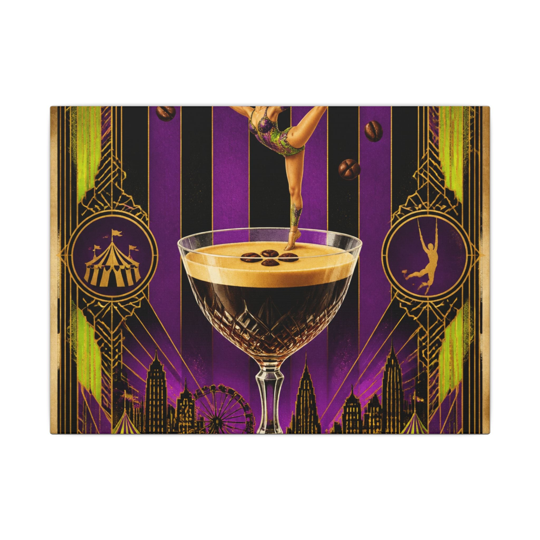 Espresso Martini Acrobat Wall Art Canvas 24×36 Art Deco Bar Area Decor Maximalist Print