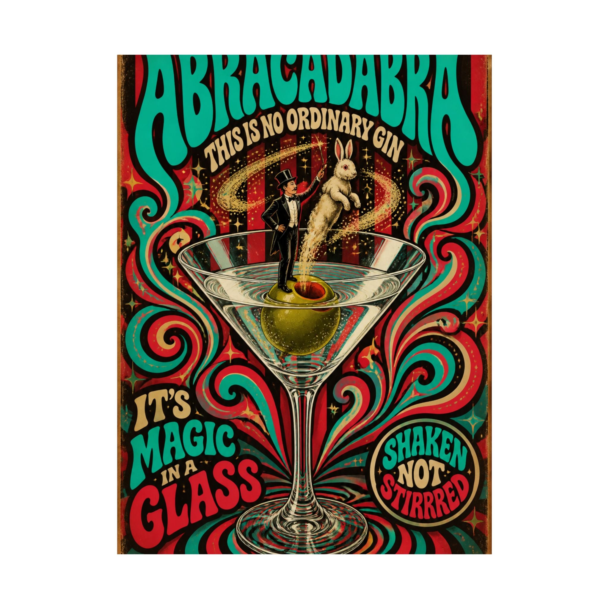 Martini Magician Wall Art Poster 24×36 Psychedelic Dining Room Decor Maximalist Print
