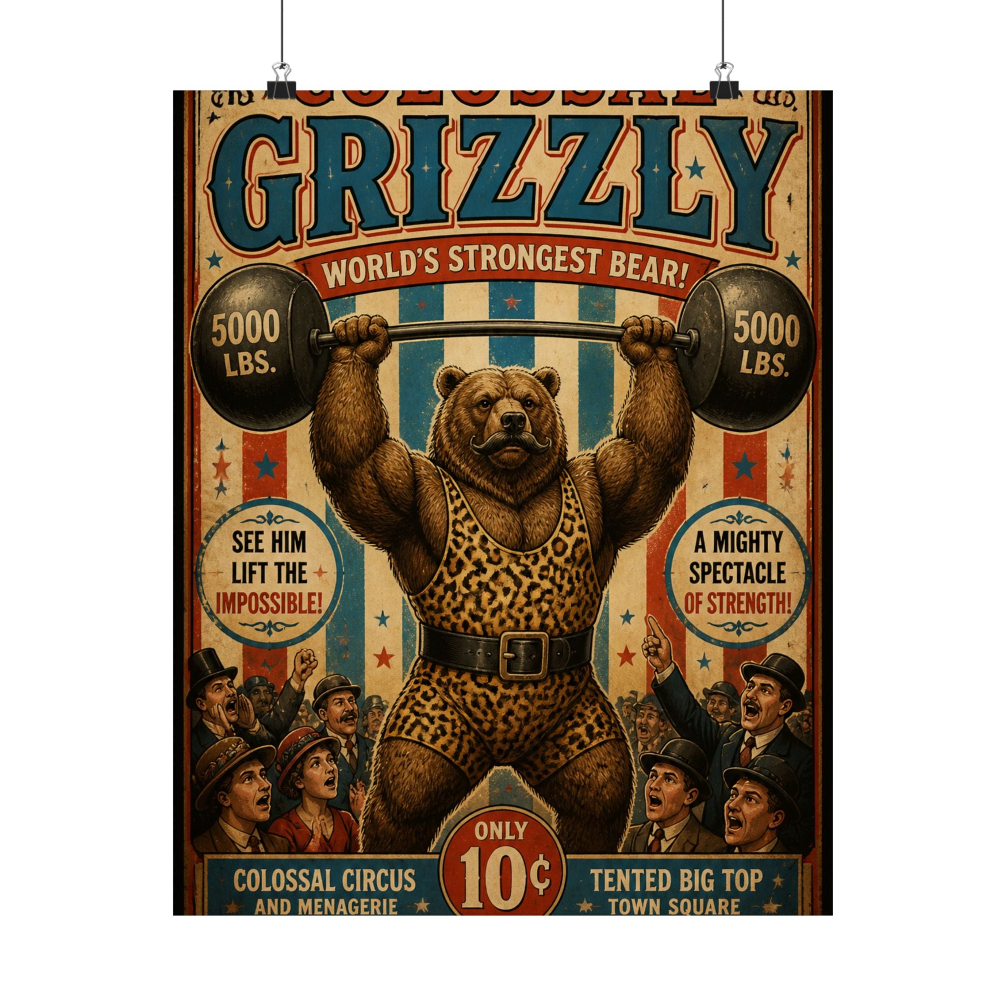 Strongman Bear Wall Art Poster 18×24 Vintage Circus Kitchen Decor Maximalist Print