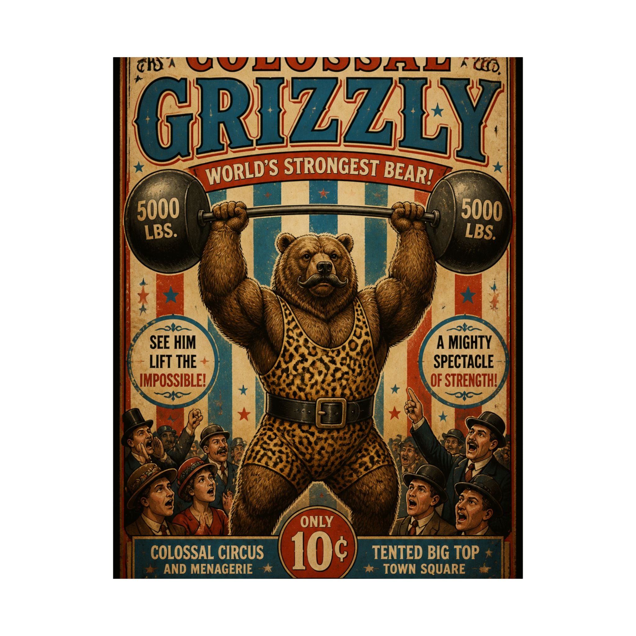 Strongman Bear Wall Art Poster 18×24 Vintage Circus Kitchen Decor Maximalist Print