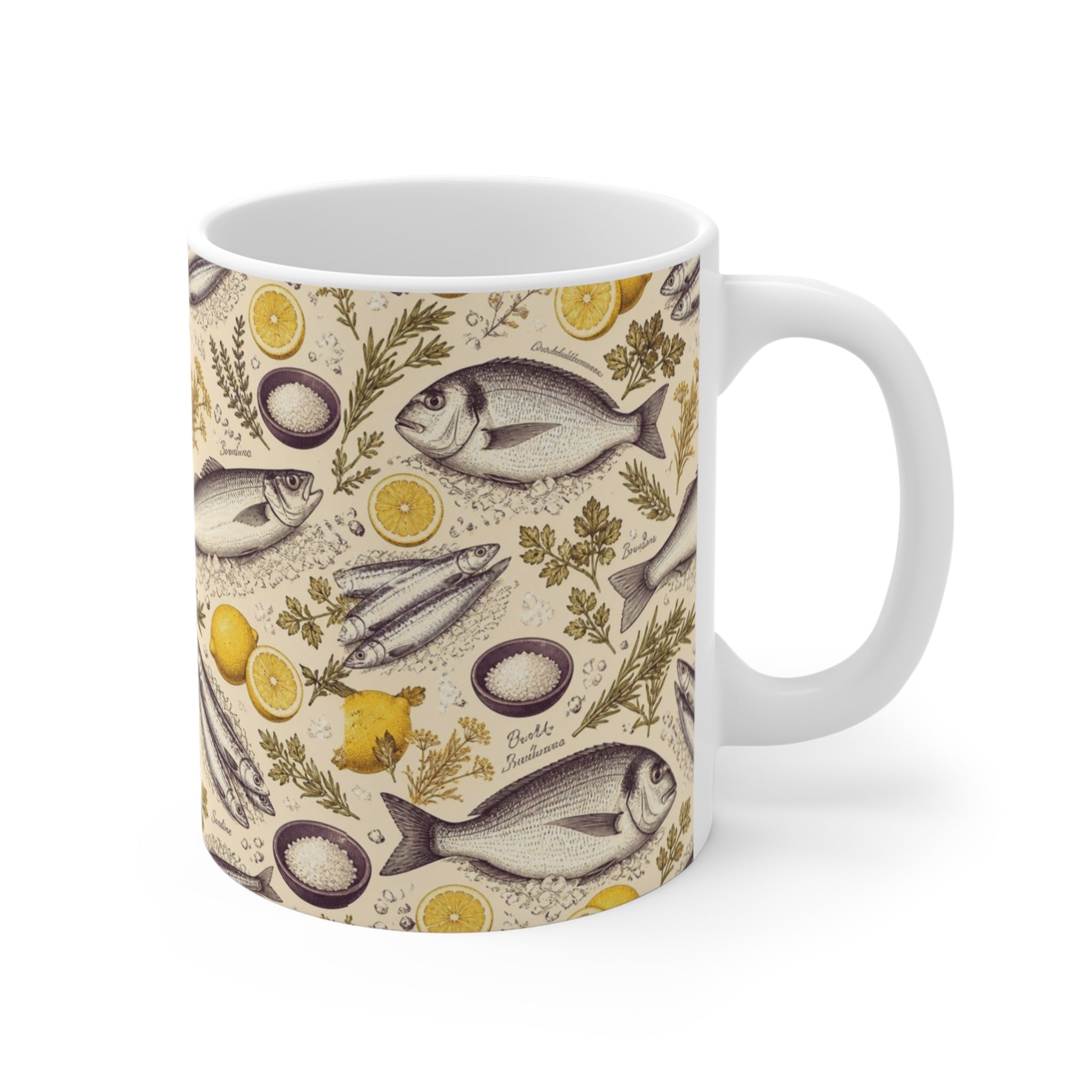 Mediterranean Fish 11oz Ceramic Mug Mediterranean Kitchen Botanical Design Italian Cottagecore Gift