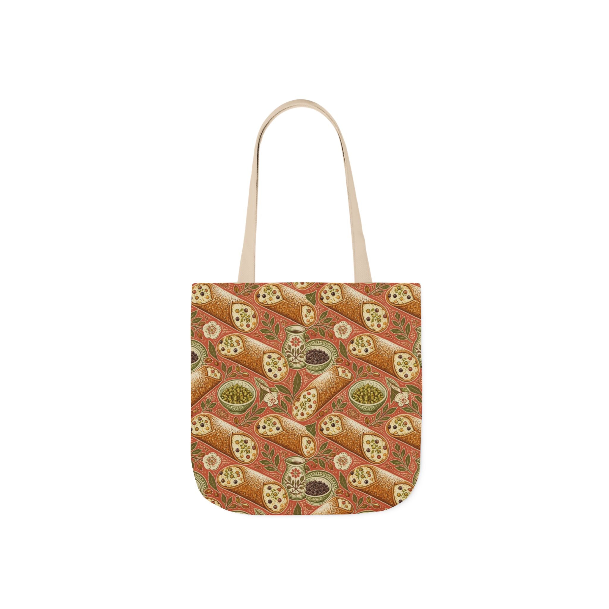 Sicilian Cannoli Canvas Tote Bag Mediterranean Kitchen Linocut Design Italian Cottagecore Gift